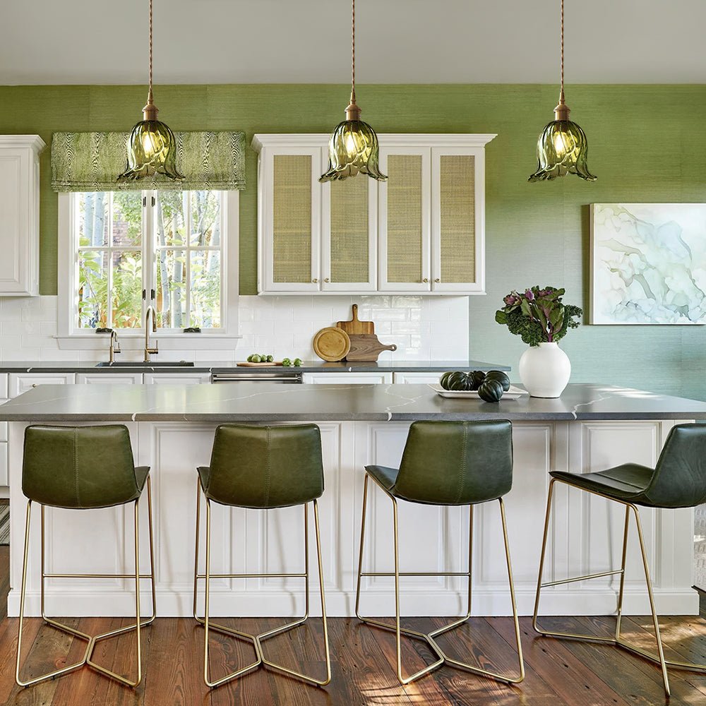 Flora Striped Glass Flower Pendant Light-Home & Garden > Lighting > Pendant Lights-Laren Fete-Green-A-Laren Fete