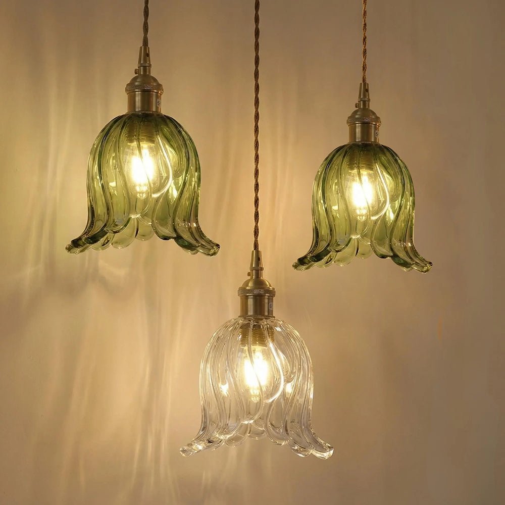 Flora Striped Glass Flower Pendant Light-Home & Garden > Lighting > Pendant Lights-Laren Fete-Green-A-Laren Fete