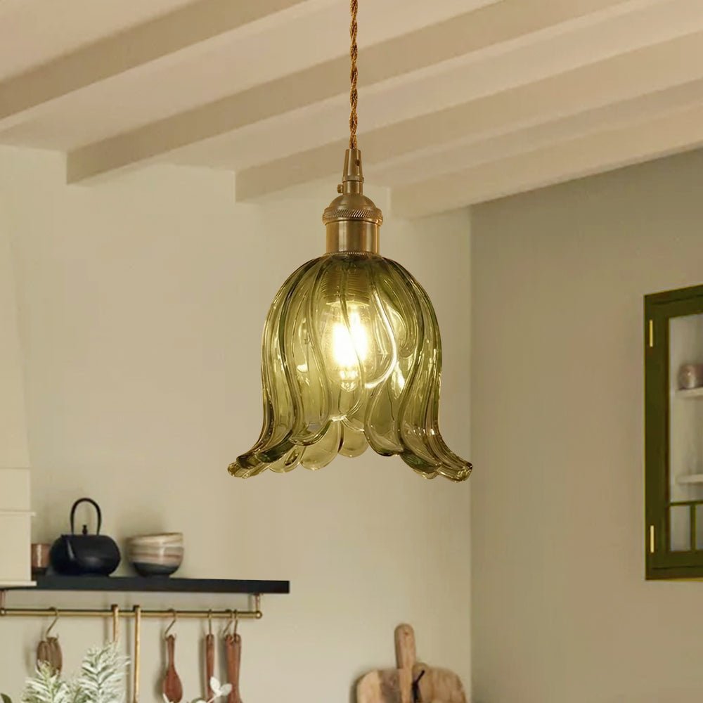Flora Striped Glass Flower Pendant Light-Home & Garden > Lighting > Pendant Lights-Laren Fete-Green-C-Laren Fete