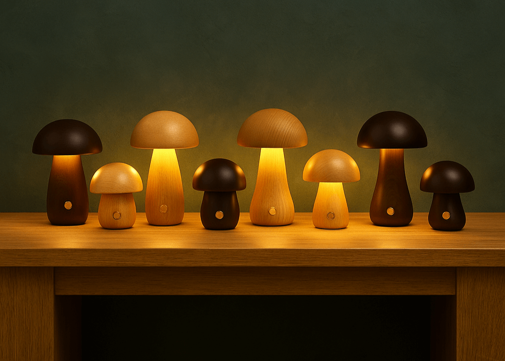 Fungi Mushroom Cordless Table Lamp-Home & Garden > Lighting > Table Lamps-Laren Fete-Walnut-Long & Thin-Laren Fete