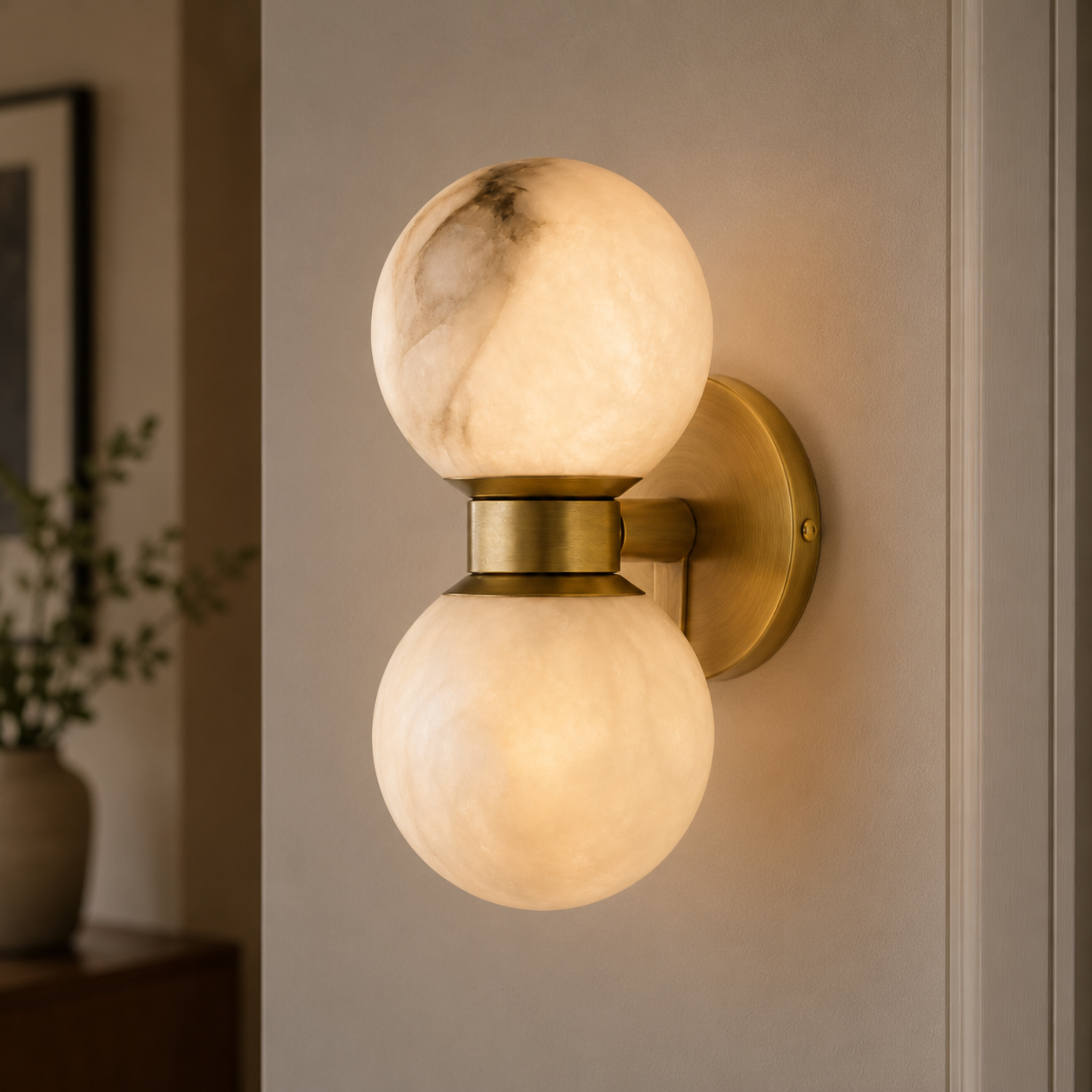 : Gemini Marble Dual Globe Wall Sconce-Home & Garden > Lighting > Wall Lights & Sconces-Laren Fete-Medium-White Light-Laren Fete