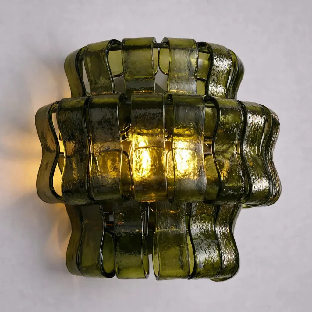 Glacé Curved Textured Glass Wall Sconce-Home & Garden > Lighting > Wall Lights & Sconces-Laren Fete-Green-Laren Fete