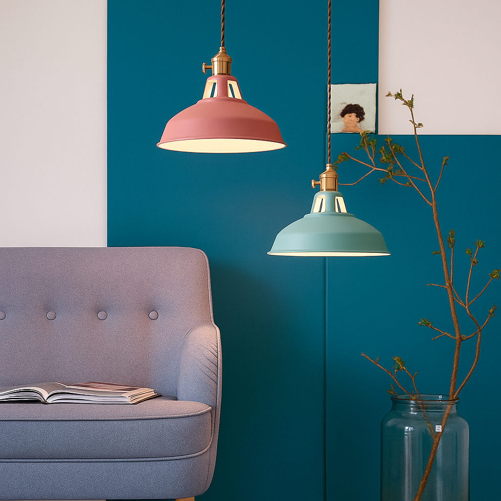 Indigo Pendant Light | Colourful Metal, Industrial Kitchen Island Lighting 7