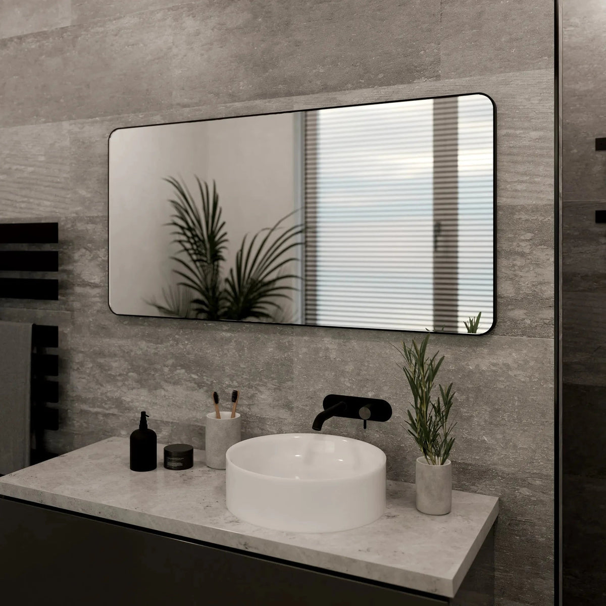 Jett Slim Mirror – Rotatable Frame-Bathroom Mirrors-Laren Fete-Black-47.24" × 23.62" / 1200mm x 600mm-Laren Fete