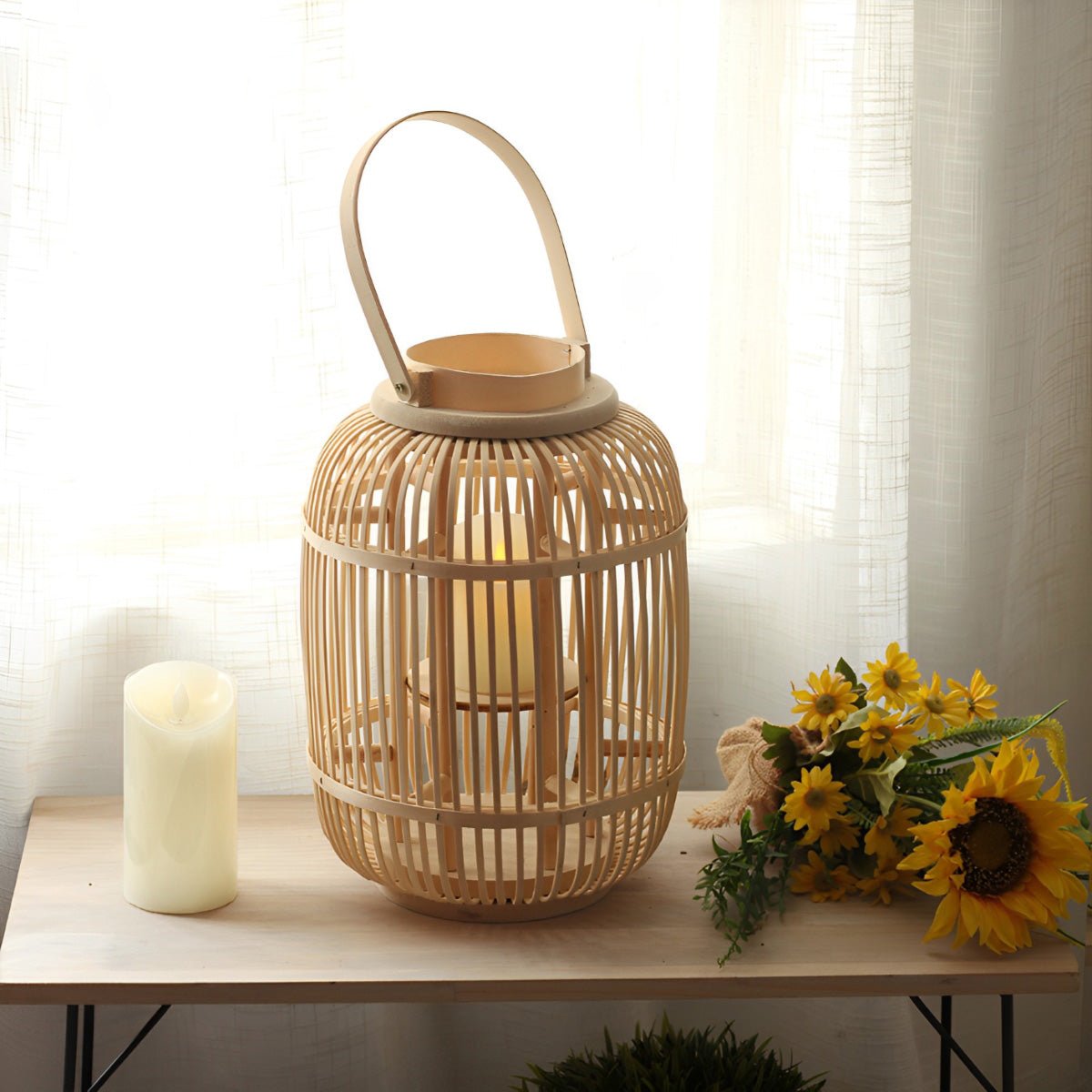Kasa Bamboo Woven Candle Lantern Floor Lamp-Home & Garden > Lighting > Floor Lamps-Laren Fete-25cm D x 37cm H-Laren Fete