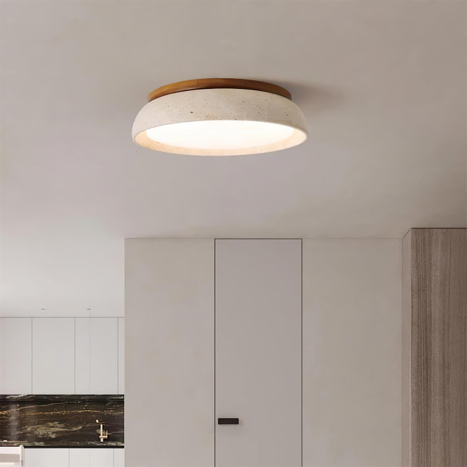 Kloris Flush Mount Ceiling Light | Natural Travertine, LED Fixture-Lighting-Laren Fete-D30cm-Warm White-Laren Fete