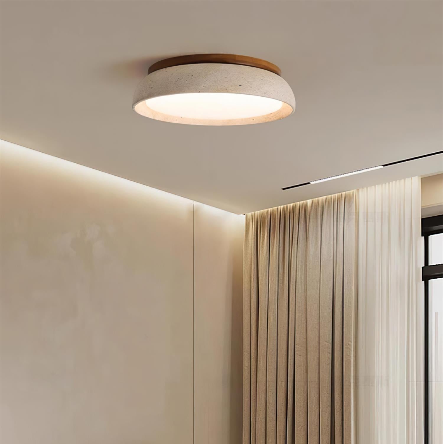 Kloris Flush Mount Ceiling Light | Natural Travertine, LED Fixture-Lighting-Laren Fete-D30cm-Warm White-Laren Fete
