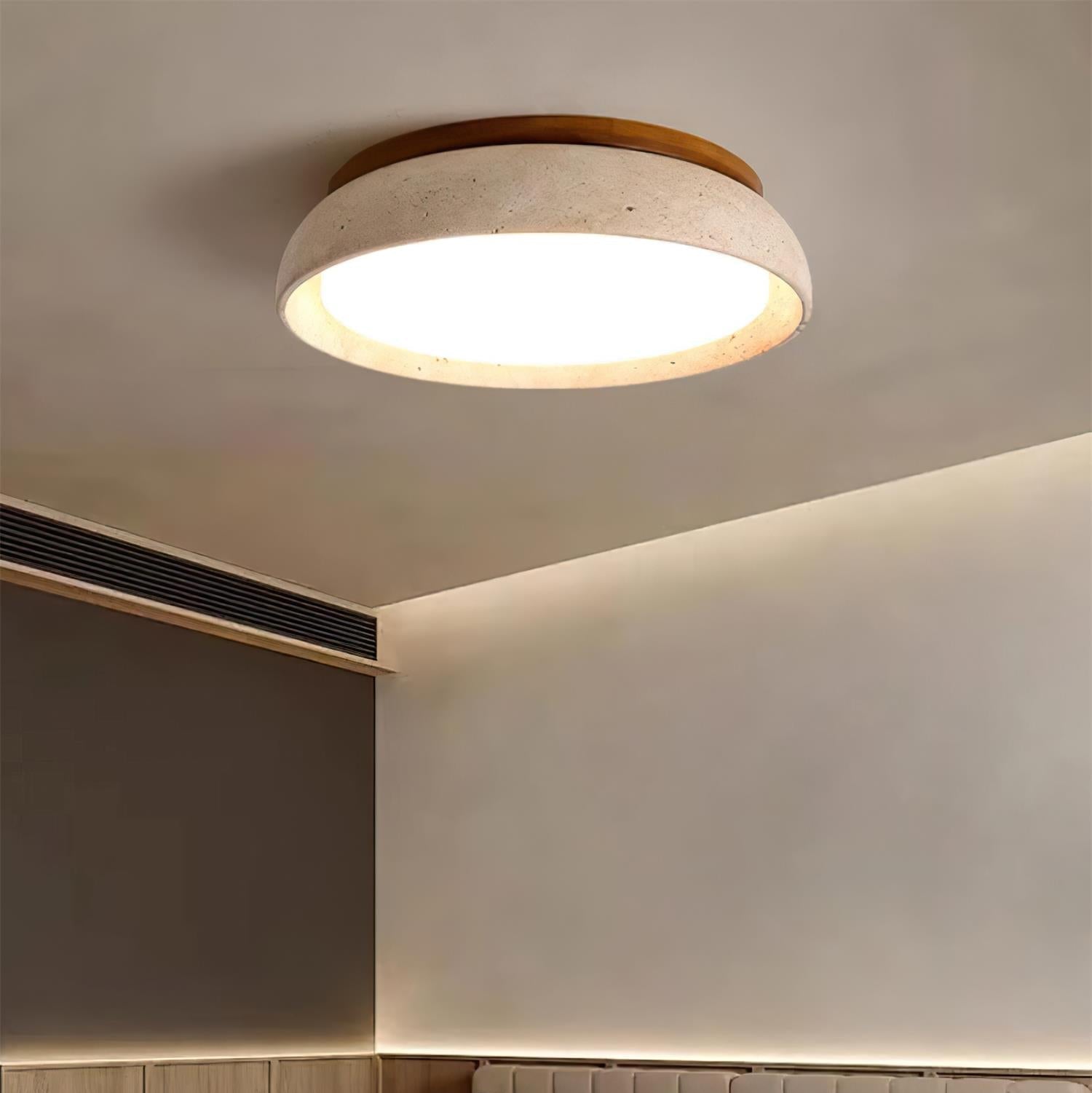 Kloris Flush Mount Ceiling Light | Natural Travertine, LED Fixture-Lighting-Laren Fete-D30cm-Warm White-Laren Fete