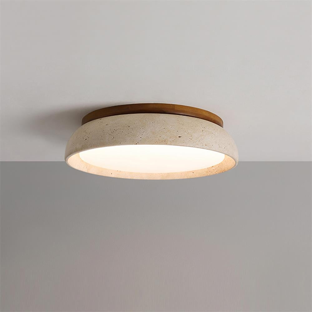 Kloris Flush Mount Ceiling Light | Natural Travertine, LED Fixture-Lighting-Laren Fete-D30cm-Warm White-Laren Fete