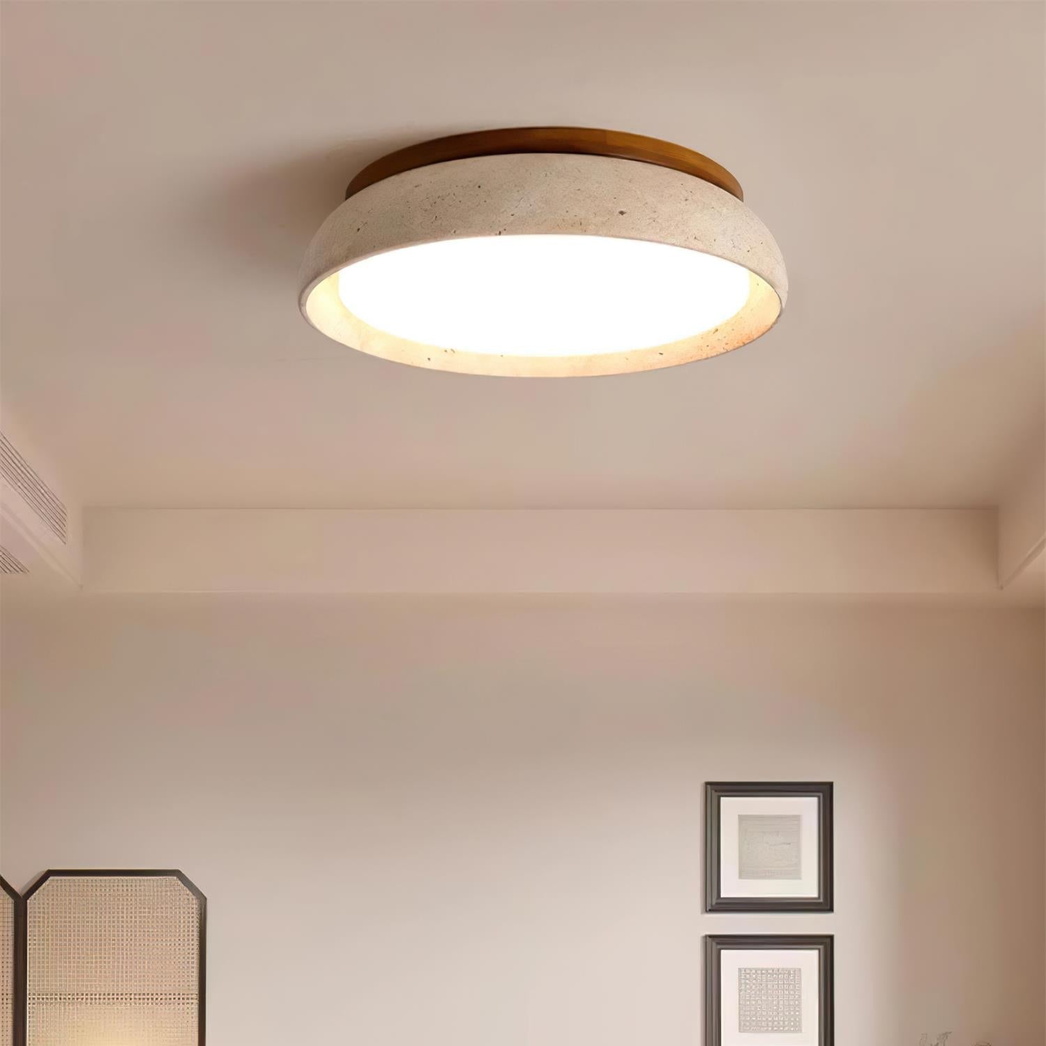Kloris Flush Mount Ceiling Light | Natural Travertine, LED Fixture-Lighting-Laren Fete-D43cm-Dimmable-Laren Fete