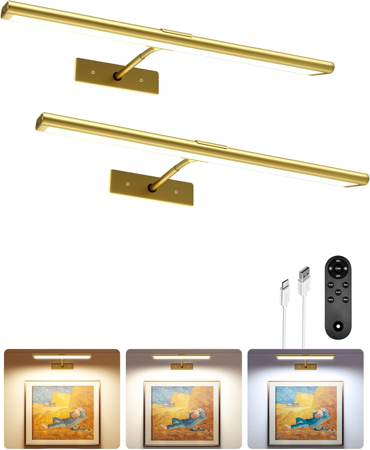 Lightscordless™ Wireless Rechargeable Picture Light-Home & Garden > Lighting > Picture Lights-Laren Fete-Gold-Laren Fete