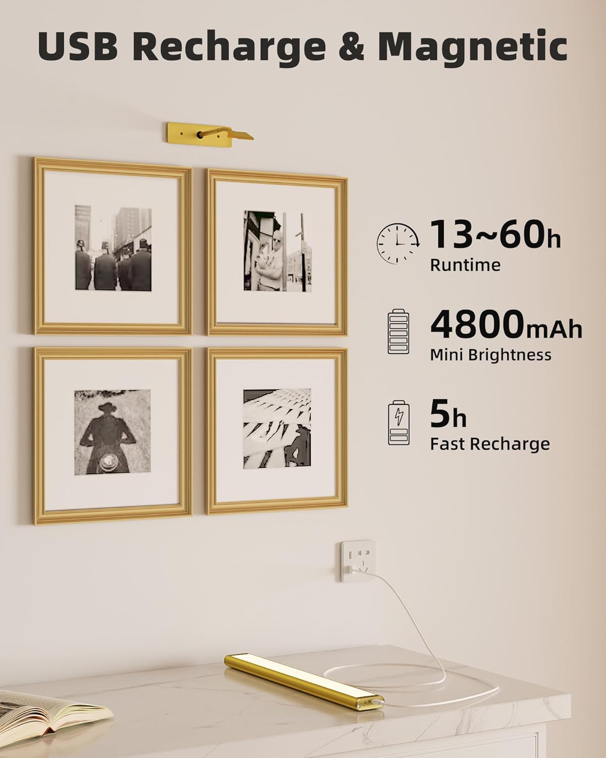 Lightscordless™ Wireless Rechargeable Picture Light-Home & Garden > Lighting > Picture Lights-Laren Fete-Gold-Laren Fete