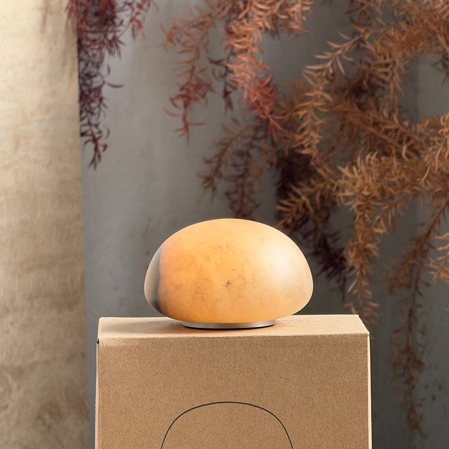 Luna Alabaster Cordless Lamp (Built-in Battery)-Home & Garden > Lighting > Table Lamps-Laren Fete-D 9cm x H 6cm / ∅ 3.5″ x H 2.4″-Amber-Warm Dimming-Laren Fete