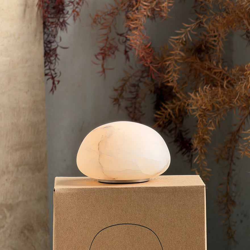 Luna Alabaster Cordless Lamp (Built-in Battery)-Home & Garden > Lighting > Table Lamps-Laren Fete-D 9cm x H 6cm / ∅ 3.5″ x H 2.4″-White-Warm Dimming-Laren Fete