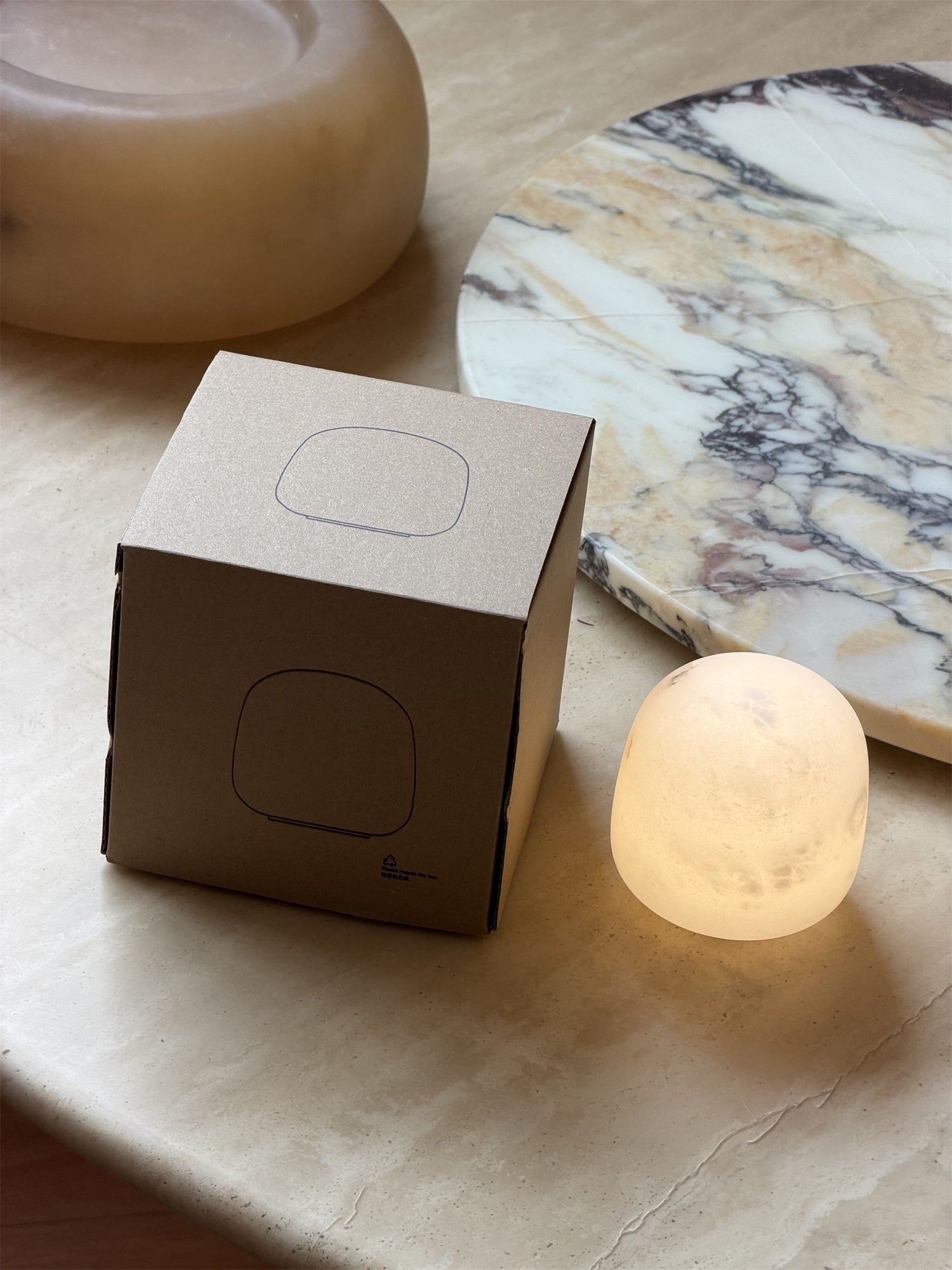 Luna Alabaster Cordless Lamp (Built-in Battery)-Home & Garden > Lighting > Table Lamps-Laren Fete-D 9cm x H 6cm / ∅ 3.5″ x H 2.4″-White-Warm Dimming-Laren Fete