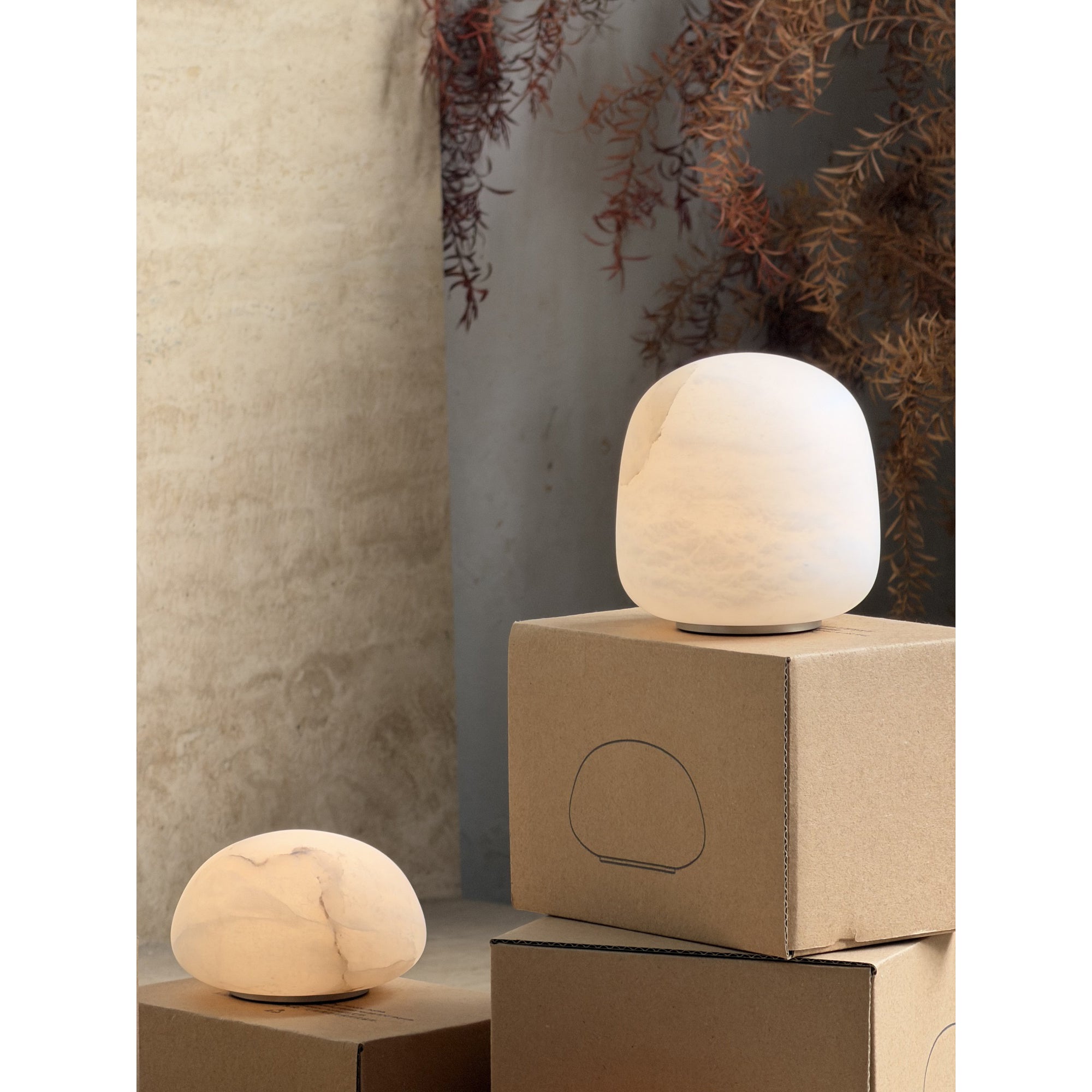 Luna Alabaster Cordless Lamp (Built-in Battery)-Home & Garden > Lighting > Table Lamps-Laren Fete-D 9cm x H 6cm / ∅ 3.5″ x H 2.4″-White-Warm Dimming-Laren Fete