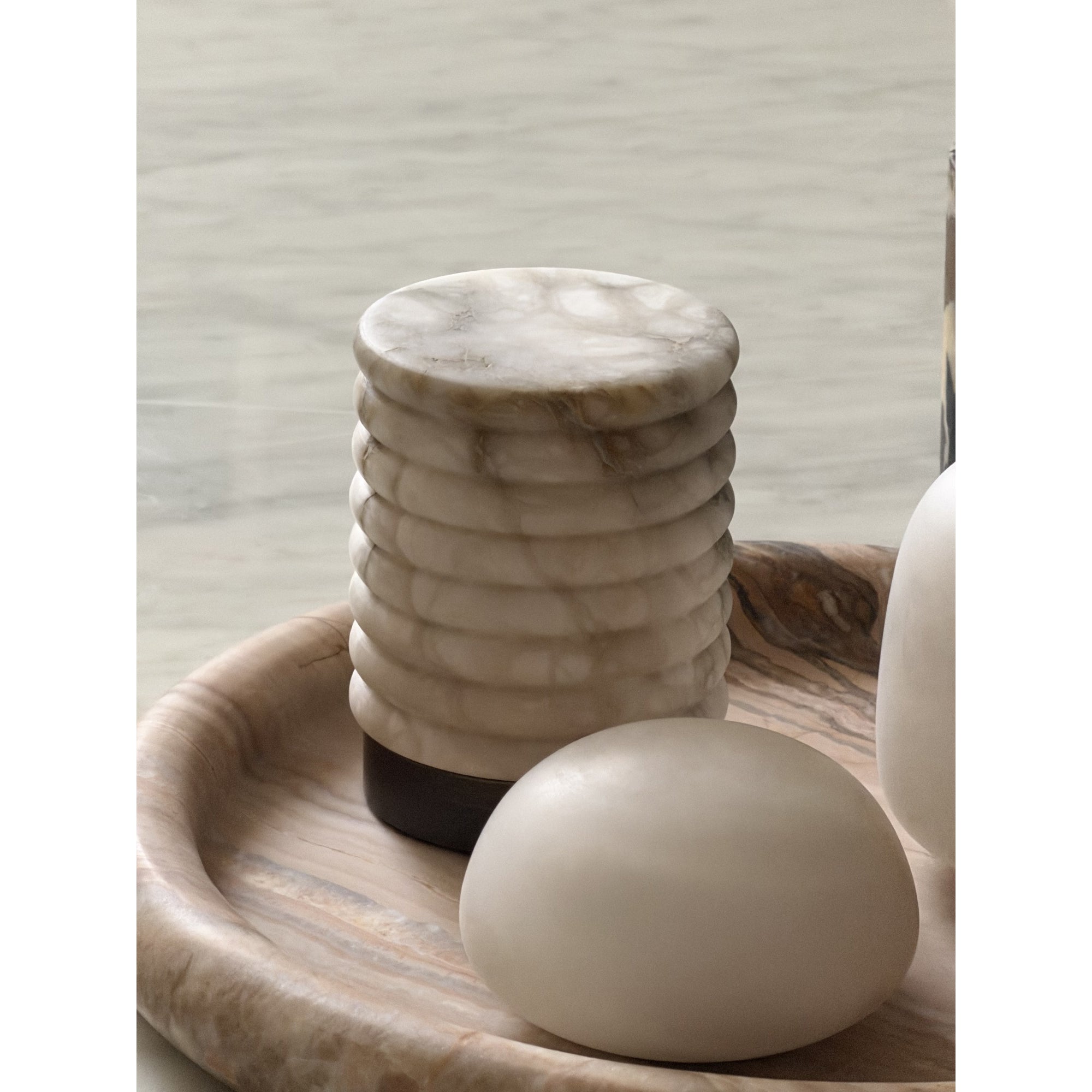 Luna Alabaster Cordless Lamp (Built-in Battery)-Home & Garden > Lighting > Table Lamps-Laren Fete-D 9cm x H 6cm / ∅ 3.5″ x H 2.4″-White-Warm Dimming-Laren Fete