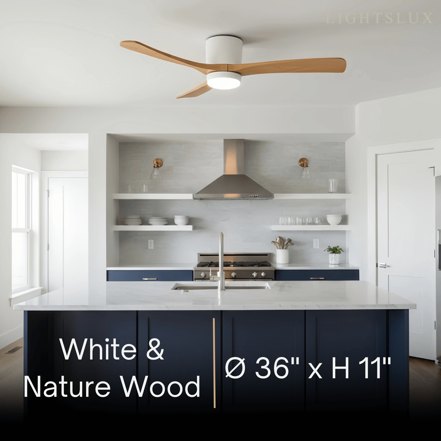 Lunara Wood Blade Ceiling Fan with Light-Home & Garden > Lighting > Ceiling Fans-Laren Fete-D91cm(36″)-Black & Walnut Wood-3 Colors + Remote Control (6-Speed Adjustable)-Laren Fete