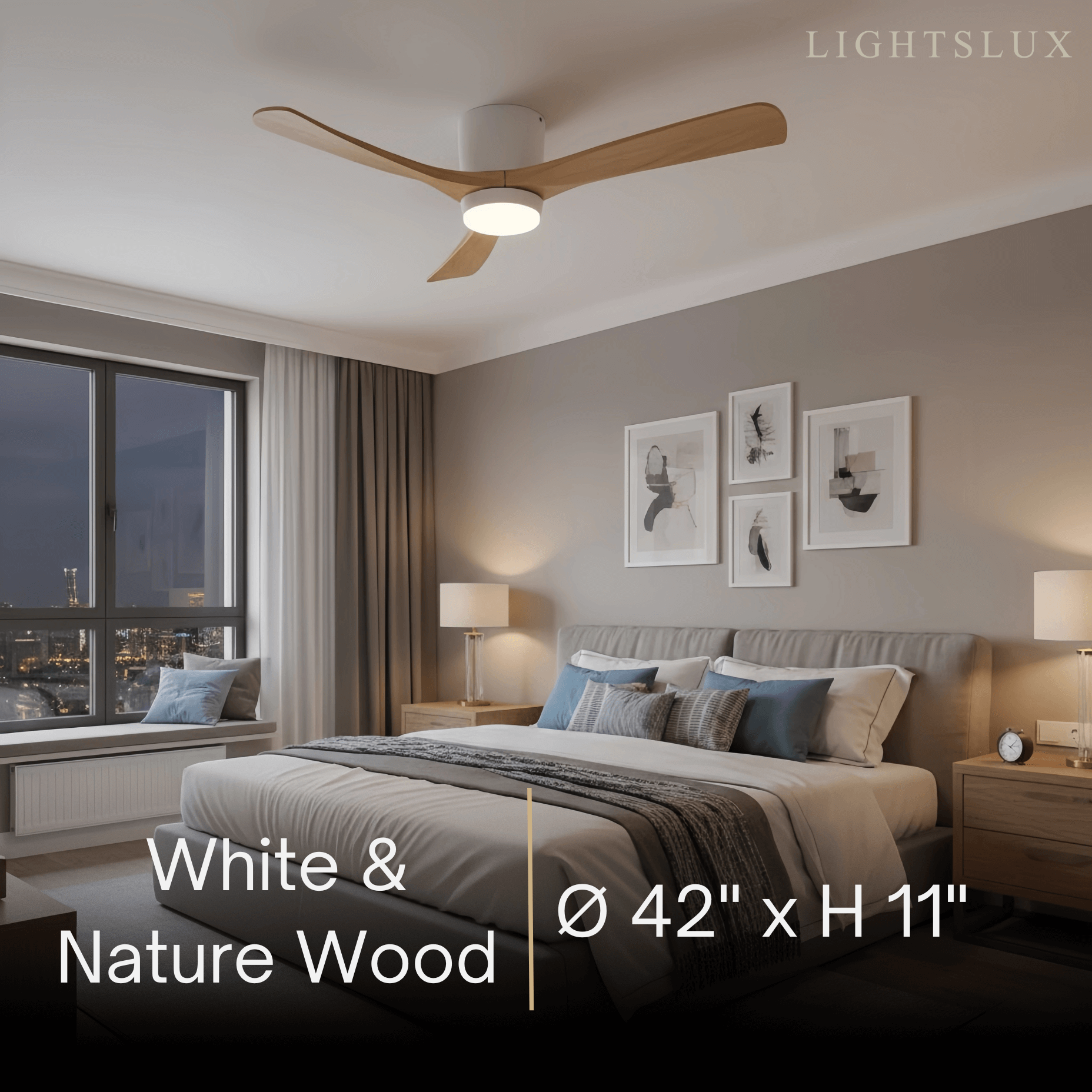 Lunara Wood Blade Ceiling Fan with Light-Home & Garden > Lighting > Ceiling Fans-Laren Fete-D91cm(36″)-Black & Walnut Wood-3 Colors + Remote Control (6-Speed Adjustable)-Laren Fete