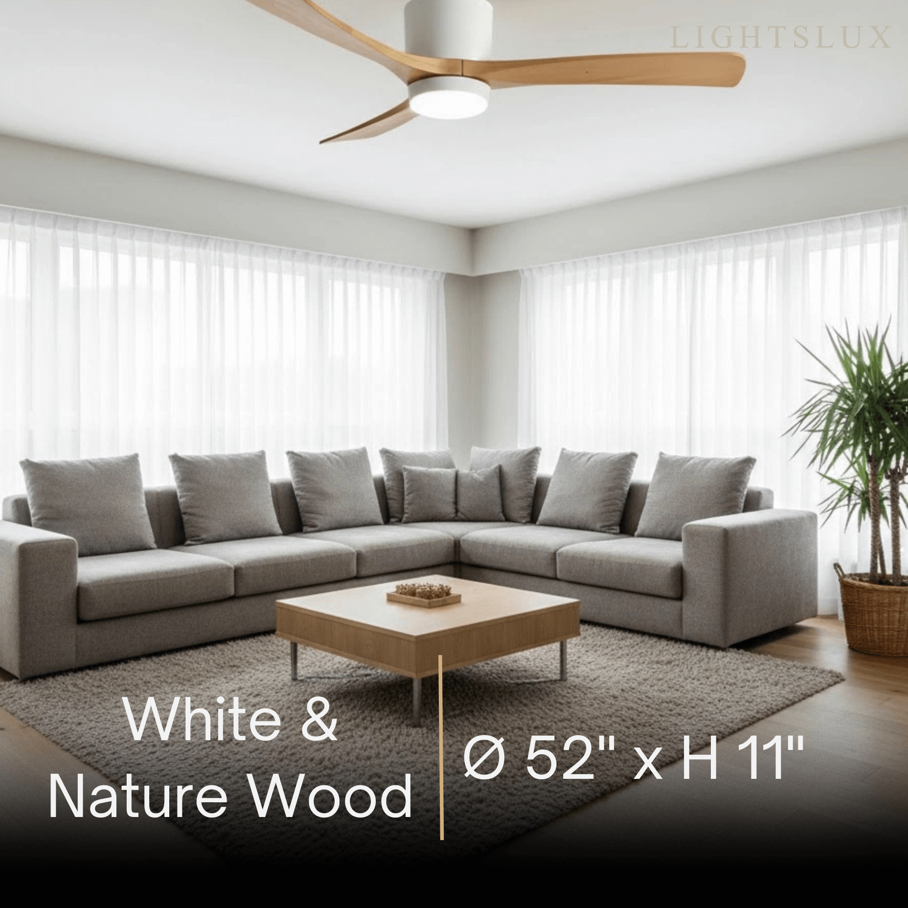 Lunara Wood Blade Ceiling Fan with Light-Home & Garden > Lighting > Ceiling Fans-Laren Fete-D91cm(36″)-Black & Walnut Wood-3 Colors + Remote Control (6-Speed Adjustable)-Laren Fete