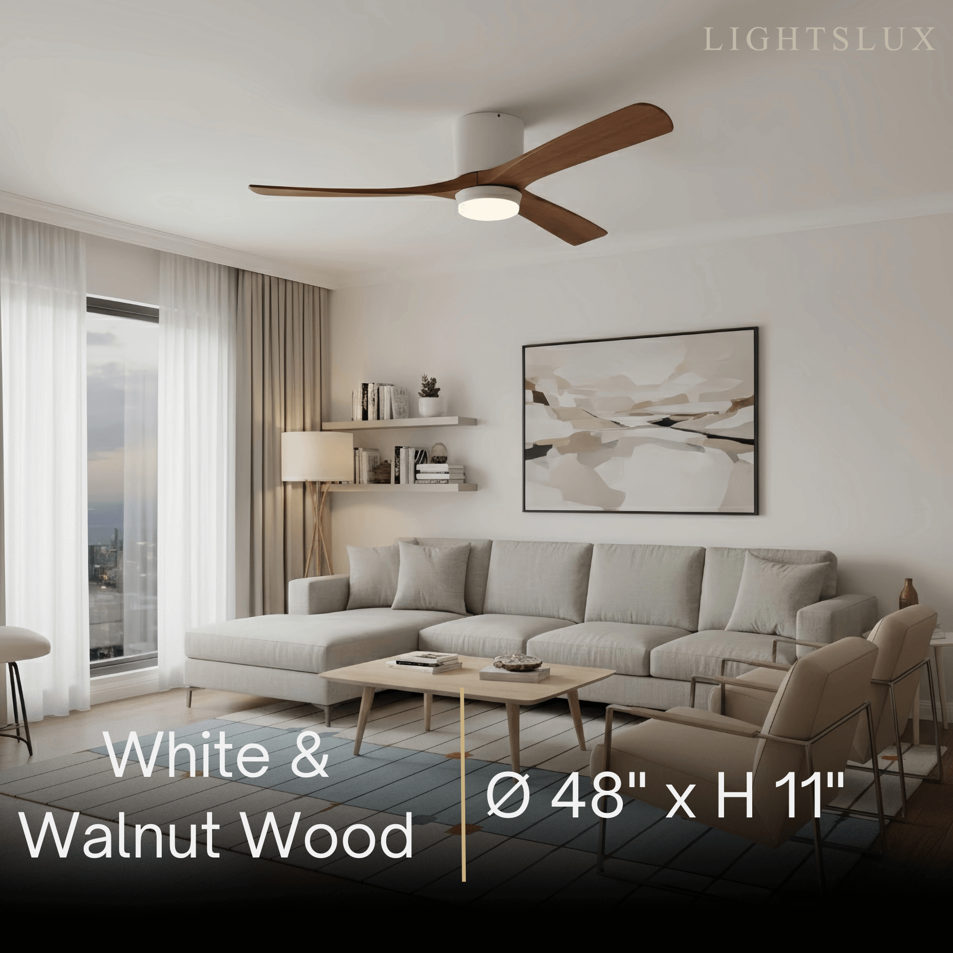 Lunara Wood Blade Ceiling Fan with Light-Home & Garden > Lighting > Ceiling Fans-Laren Fete-D91cm(36″)-Black & Walnut Wood-3 Colors + Remote Control (6-Speed Adjustable)-Laren Fete