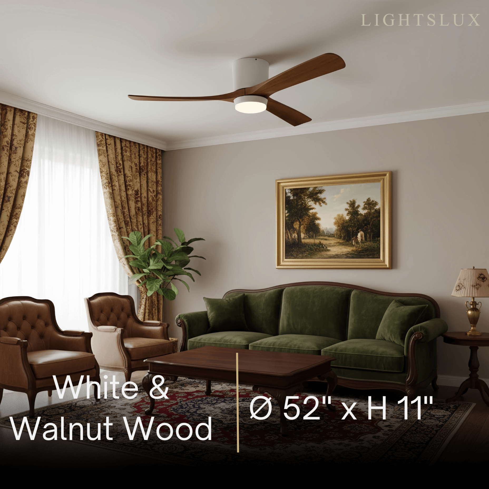 Lunara Wood Blade Ceiling Fan with Light-Home & Garden > Lighting > Ceiling Fans-Laren Fete-D91cm(36″)-Black & Walnut Wood-3 Colors + Remote Control (6-Speed Adjustable)-Laren Fete