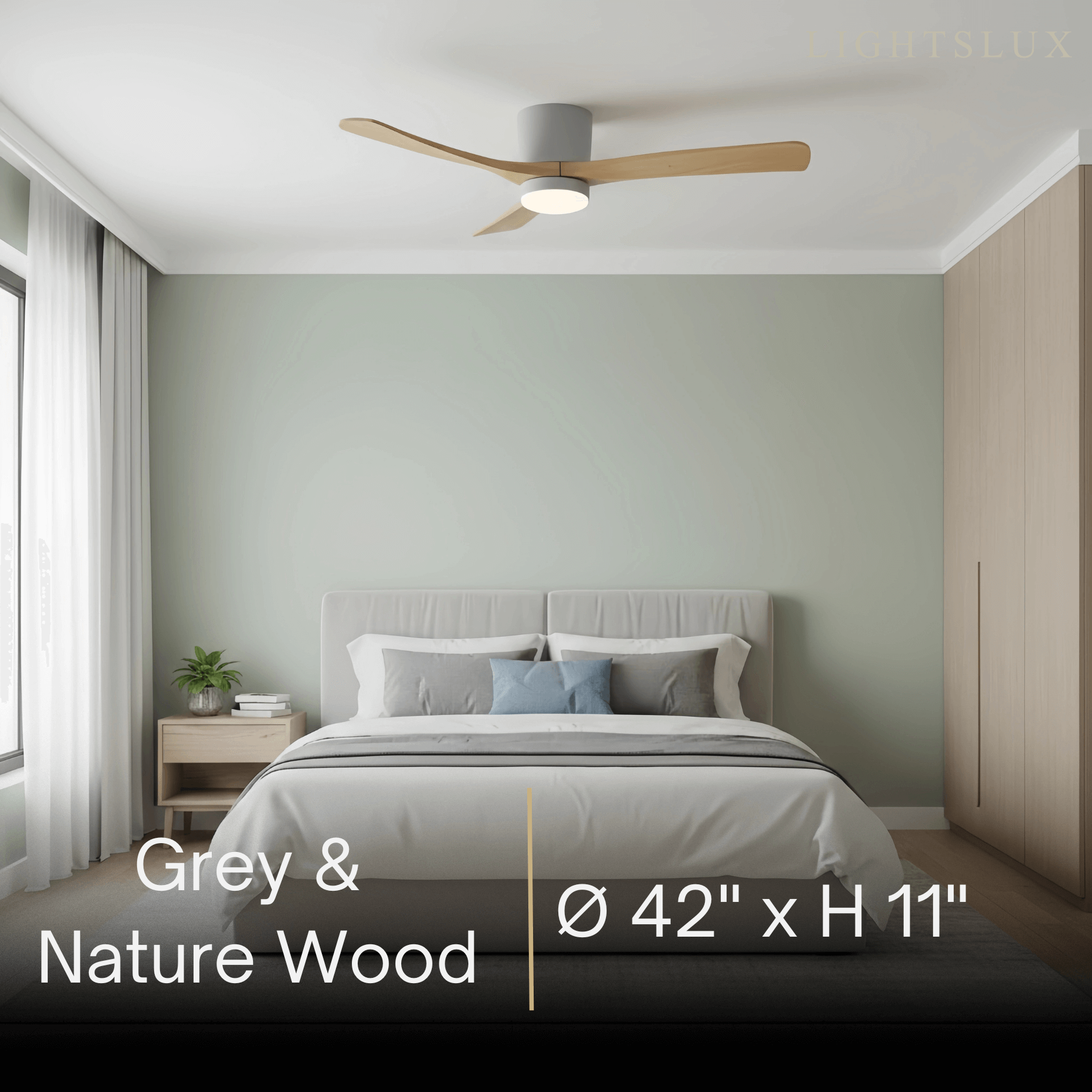 Lunara Wood Blade Ceiling Fan with Light-Home & Garden > Lighting > Ceiling Fans-Laren Fete-D91cm(36″)-Black & Walnut Wood-3 Colors + Remote Control (6-Speed Adjustable)-Laren Fete