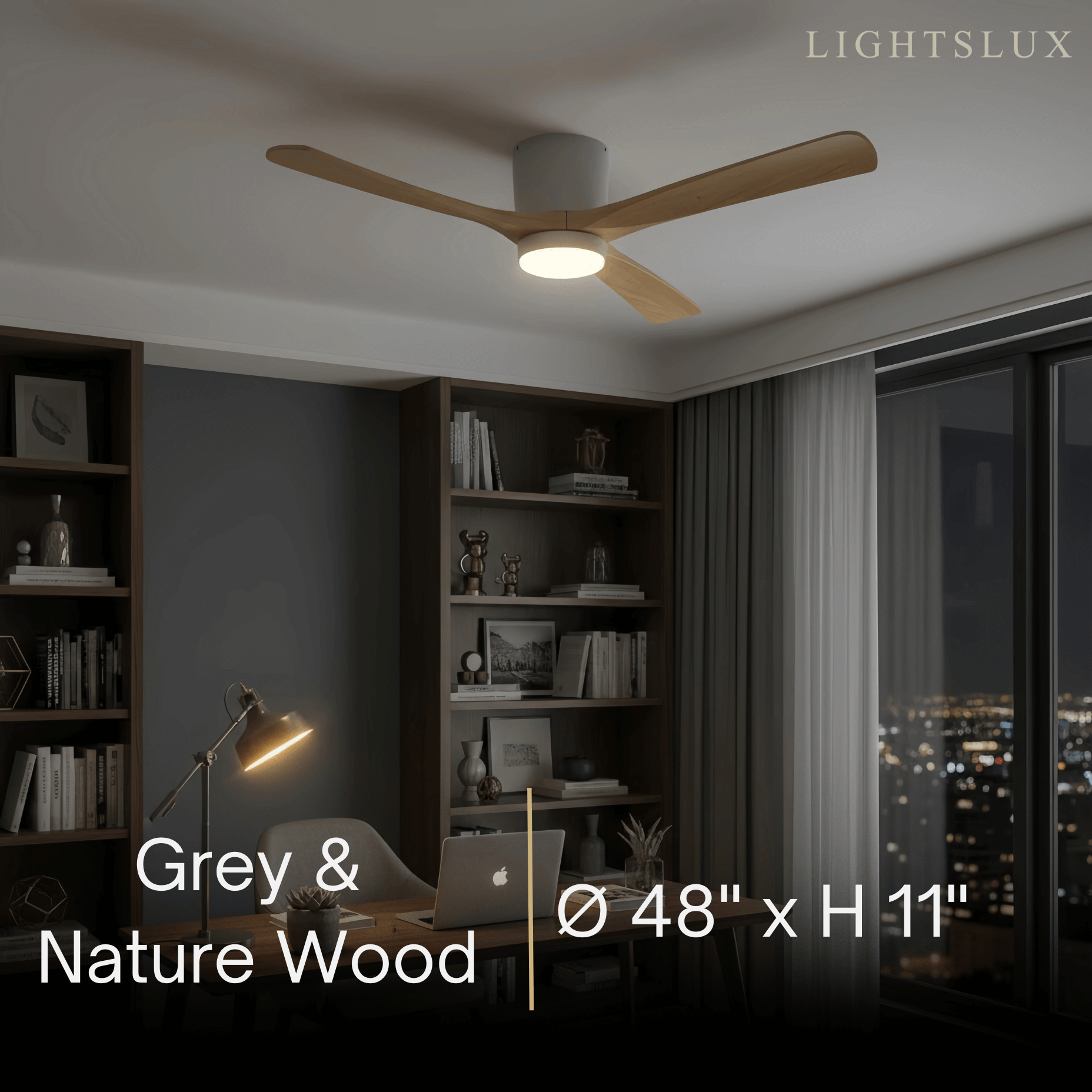 Lunara Wood Blade Ceiling Fan with Light-Home & Garden > Lighting > Ceiling Fans-Laren Fete-D91cm(36″)-Black & Walnut Wood-3 Colors + Remote Control (6-Speed Adjustable)-Laren Fete