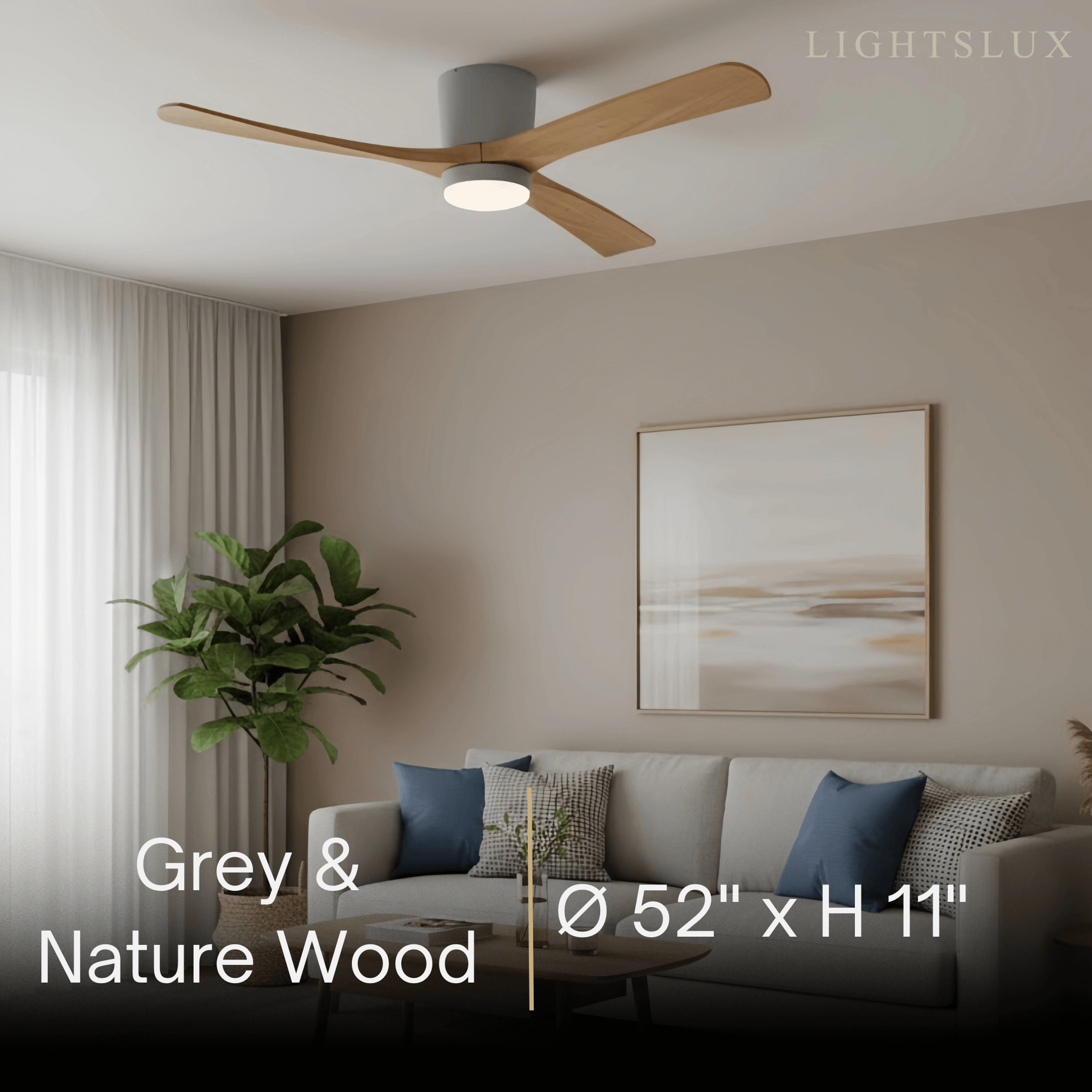 Lunara Wood Blade Ceiling Fan with Light-Home & Garden > Lighting > Ceiling Fans-Laren Fete-D91cm(36″)-Black & Walnut Wood-3 Colors + Remote Control (6-Speed Adjustable)-Laren Fete