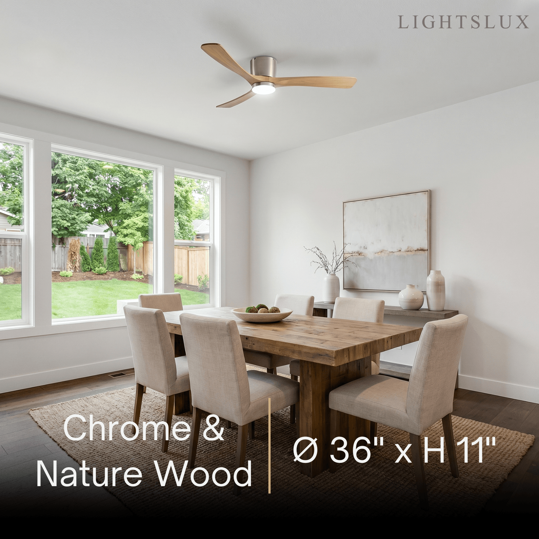 Lunara Wood Blade Ceiling Fan with Light-Home & Garden > Lighting > Ceiling Fans-Laren Fete-D91cm(36″)-Black & Walnut Wood-3 Colors + Remote Control (6-Speed Adjustable)-Laren Fete