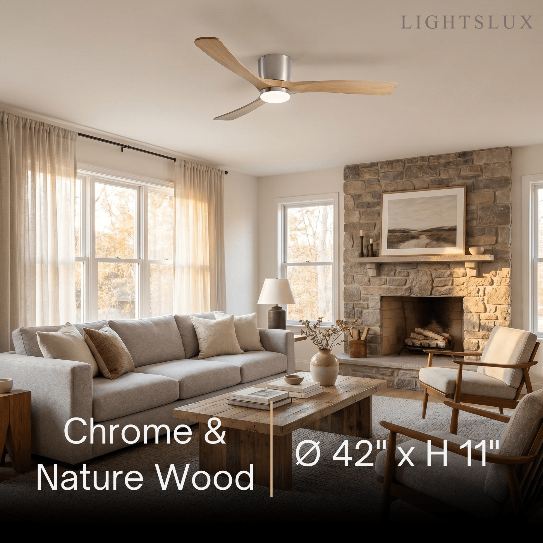 Lunara Wood Blade Ceiling Fan with Light-Home & Garden > Lighting > Ceiling Fans-Laren Fete-D91cm(36″)-Black & Walnut Wood-3 Colors + Remote Control (6-Speed Adjustable)-Laren Fete