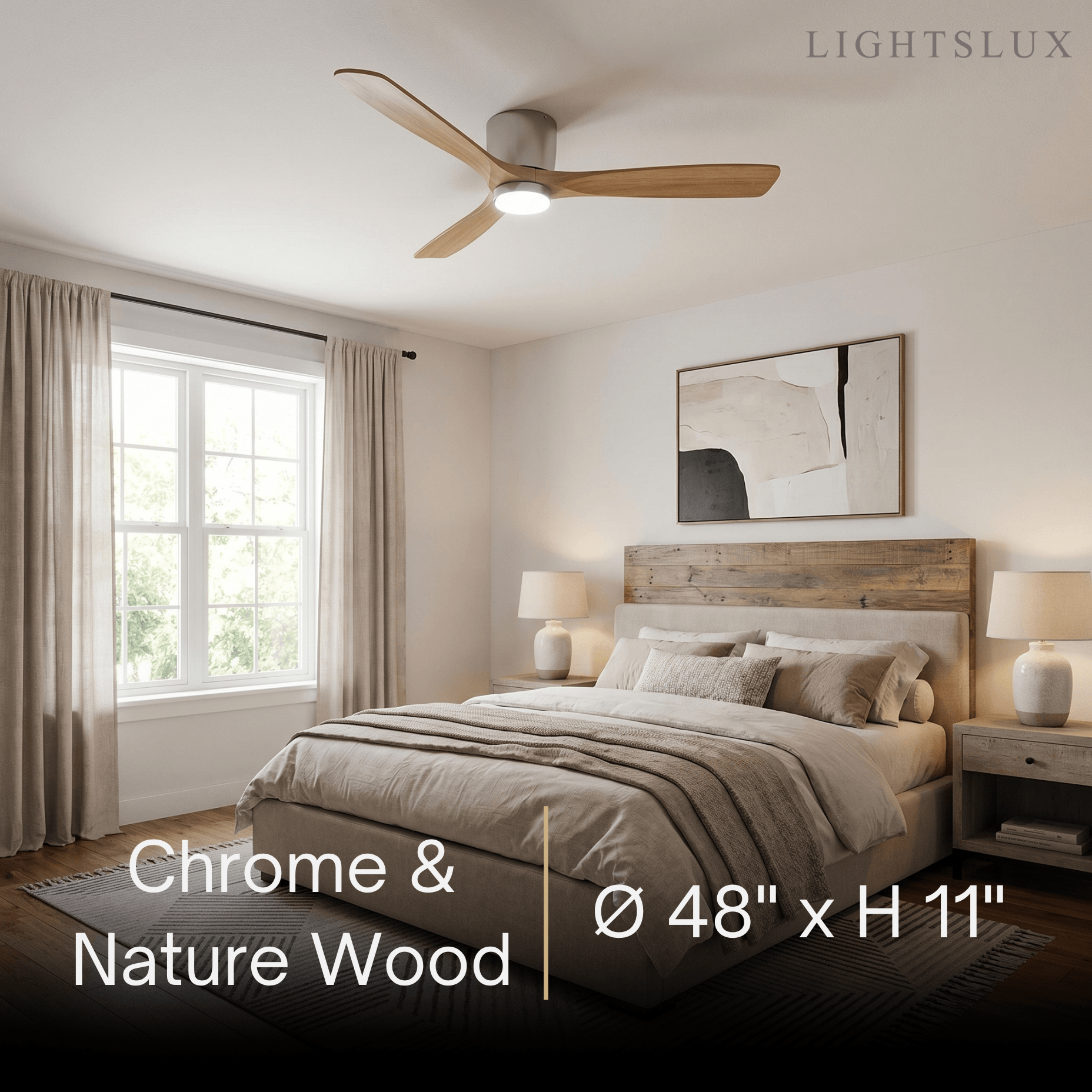 Lunara Wood Blade Ceiling Fan with Light-Home & Garden > Lighting > Ceiling Fans-Laren Fete-D91cm(36″)-Black & Walnut Wood-3 Colors + Remote Control (6-Speed Adjustable)-Laren Fete