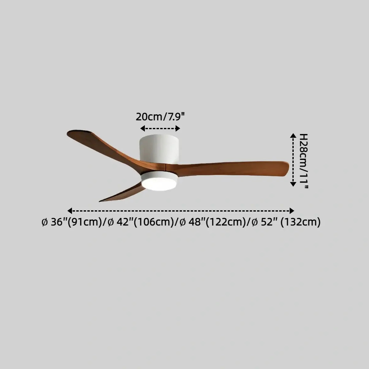 Lunara Wood Blade Ceiling Fan with Light-Home & Garden > Lighting > Ceiling Fans-Laren Fete-D91cm(36″)-Black & Walnut Wood-3 Colors + Remote Control (6-Speed Adjustable)-Laren Fete