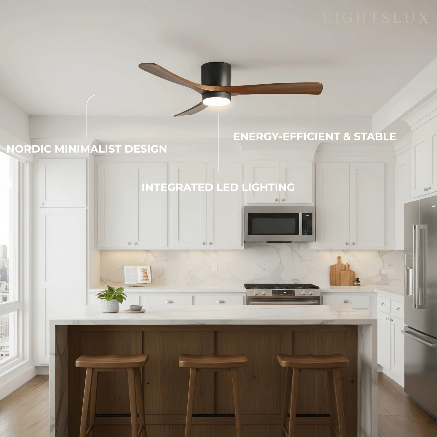 Lunara Wood Blade Ceiling Fan with Light-Home & Garden > Lighting > Ceiling Fans-Laren Fete-D91cm(36″)-Black & Walnut Wood-3 Colors + Remote Control (6-Speed Adjustable)-Laren Fete