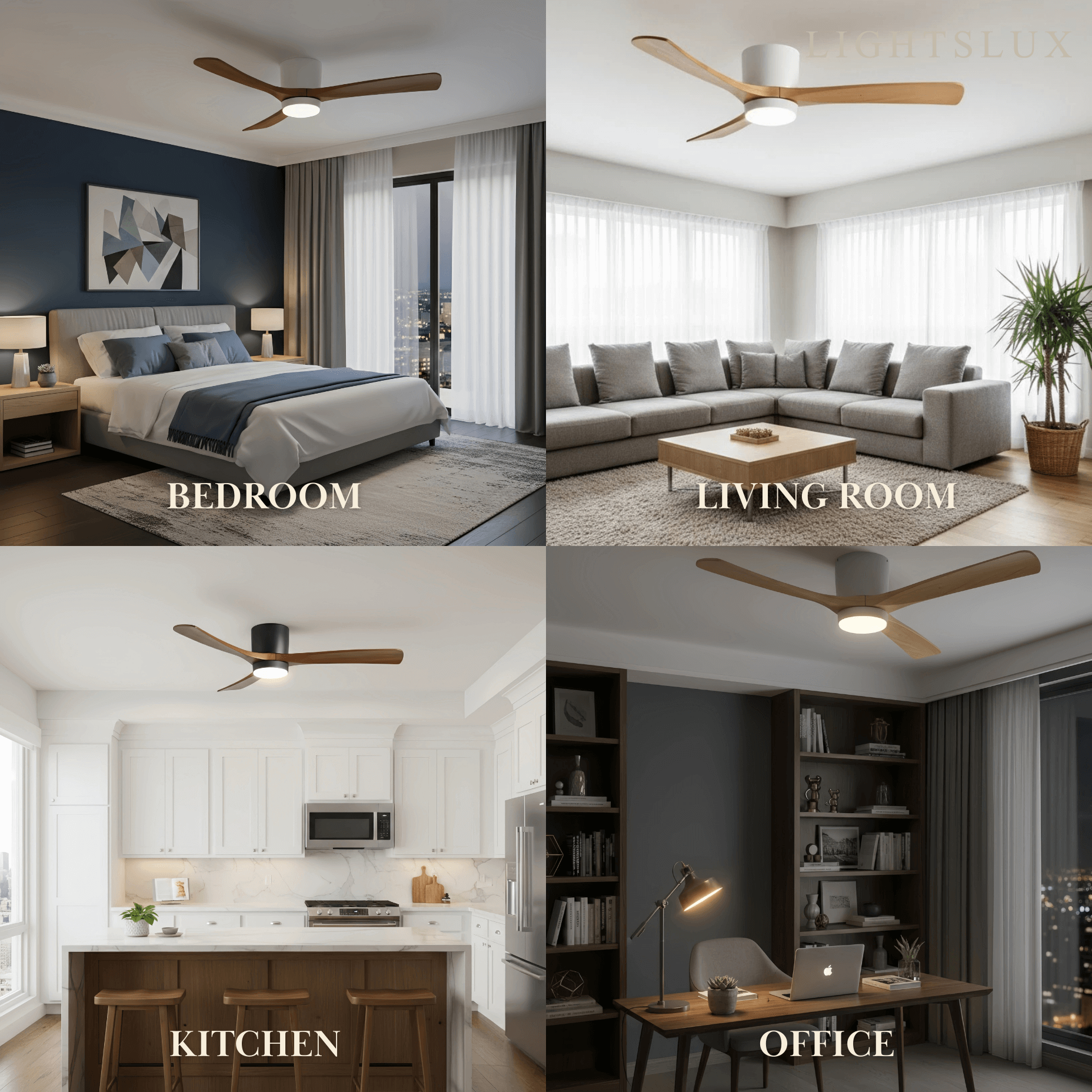 Lunara Wood Blade Ceiling Fan with Light-Home & Garden > Lighting > Ceiling Fans-Laren Fete-D91cm(36″)-Black & Walnut Wood-3 Colors + Remote Control (6-Speed Adjustable)-Laren Fete