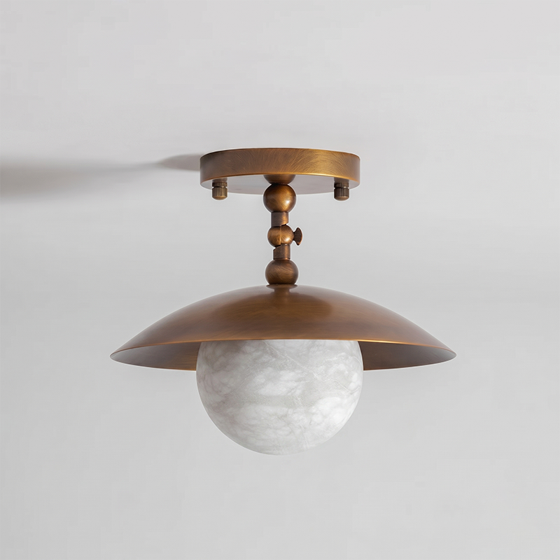 Marie Brass Dome Ceiling Lamp-Home & Garden > Lighting > Ceiling Lights-Laren Fete-D 25.5cm x H 23cm / ∅ 10″ x H 9.1″-Antique Brass-Alabaster Lampshade-Laren Fete