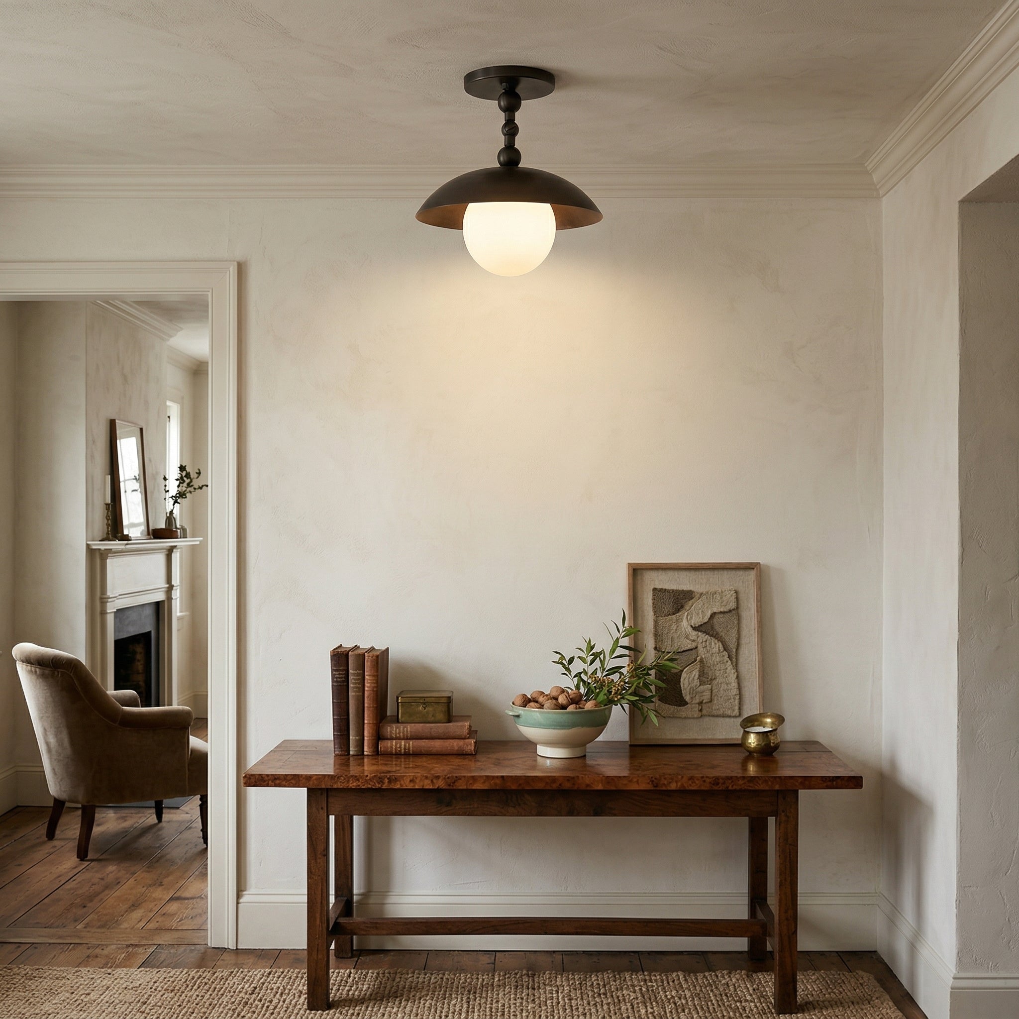Marie Brass Dome Ceiling Lamp-Home & Garden > Lighting > Ceiling Lights-Laren Fete-D 25.5cm x H 23cm / ∅ 10″ x H 9.1″-Antique Brass-Glass Lampshade-Laren Fete