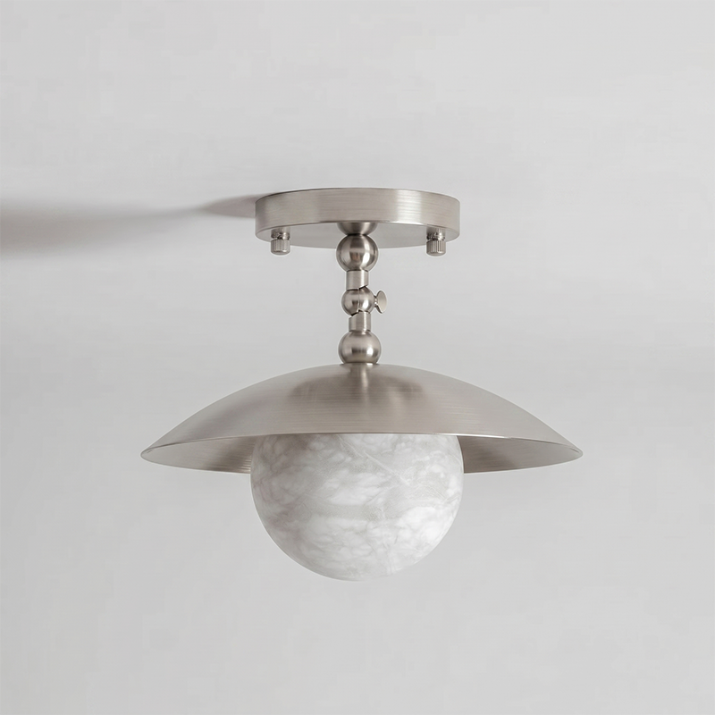 Marie Brass Dome Ceiling Lamp-Home & Garden > Lighting > Ceiling Lights-Laren Fete-D 25.5cm x H 23cm / ∅ 10″ x H 9.1″-Nickel color-Alabaster Lampshade-Laren Fete