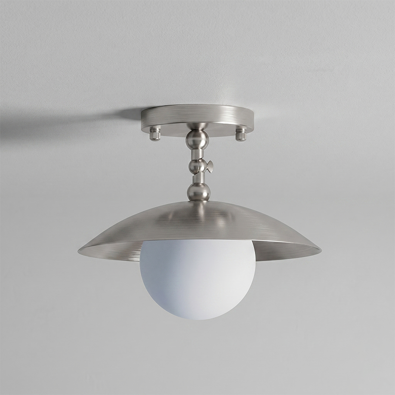 Marie Brass Dome Ceiling Lamp-Home & Garden > Lighting > Ceiling Lights-Laren Fete-D 25.5cm x H 23cm / ∅ 10″ x H 9.1″-Nickel color-Glass Lampshade-Laren Fete