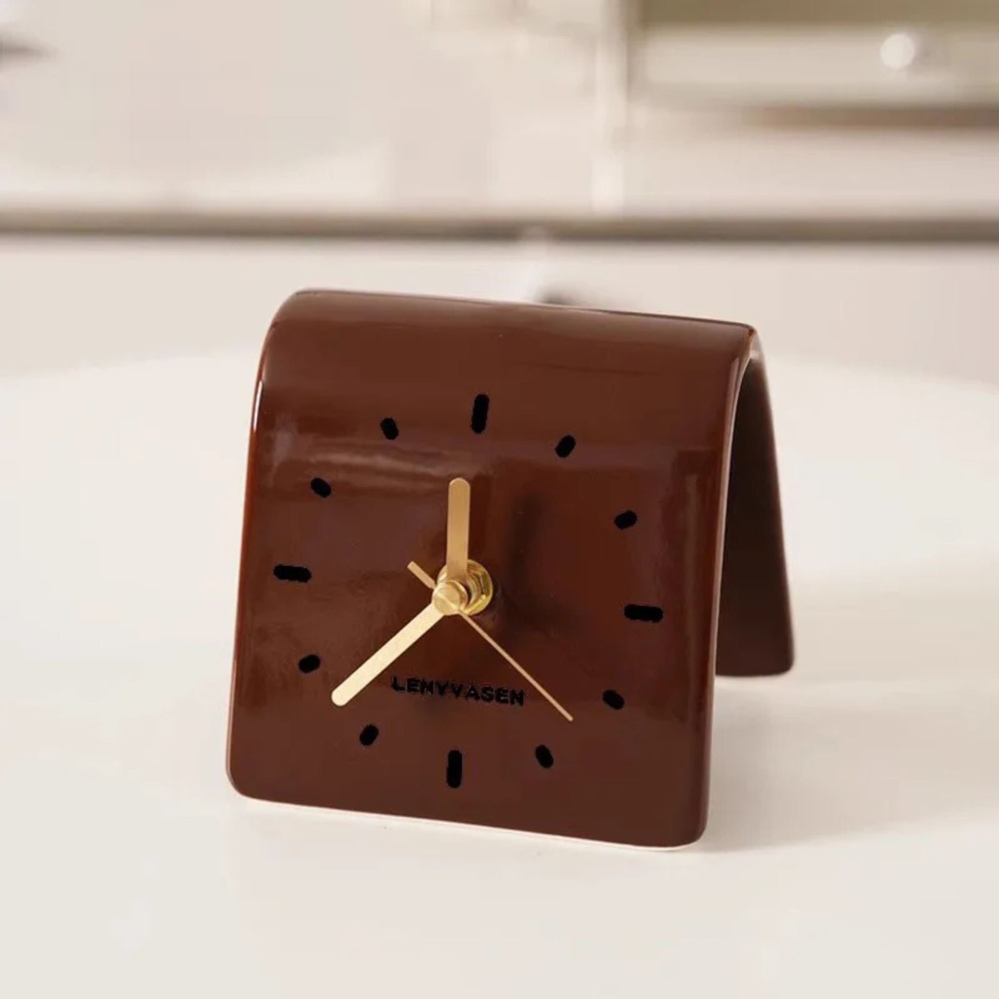 Mura Ceramic Desk Clock-Home & Garden > Decor > Clocks > Desk & Mantel Clocks-Laren Fete-Glossy Brown-Laren Fete