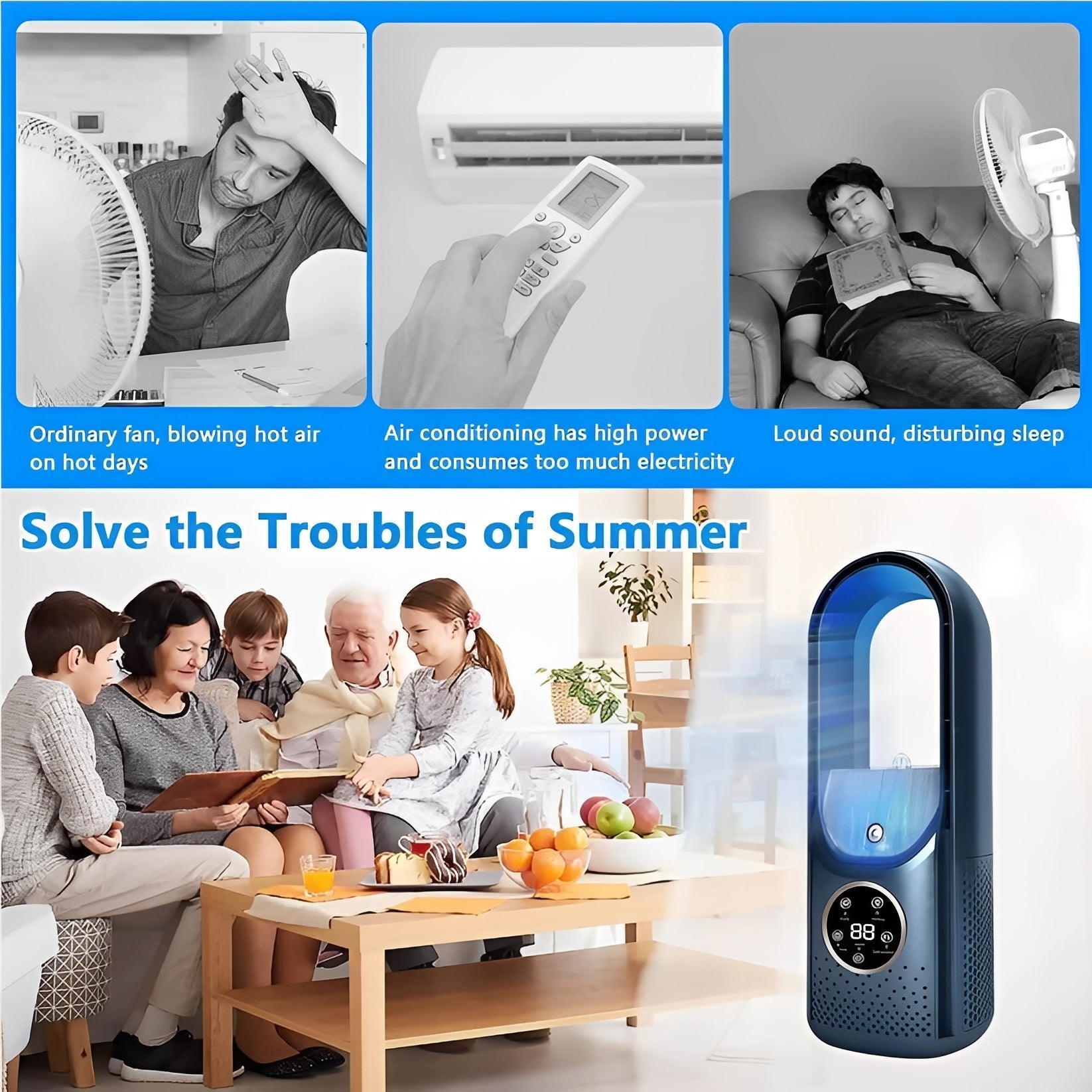 Myst 3-in-1 Bladeless Air Cooler & Humidifier – DC Motor-Home & Garden > Heating, Cooling & Air > Fans > Personal Fans-Laren Fete-Blue-Laren Fete