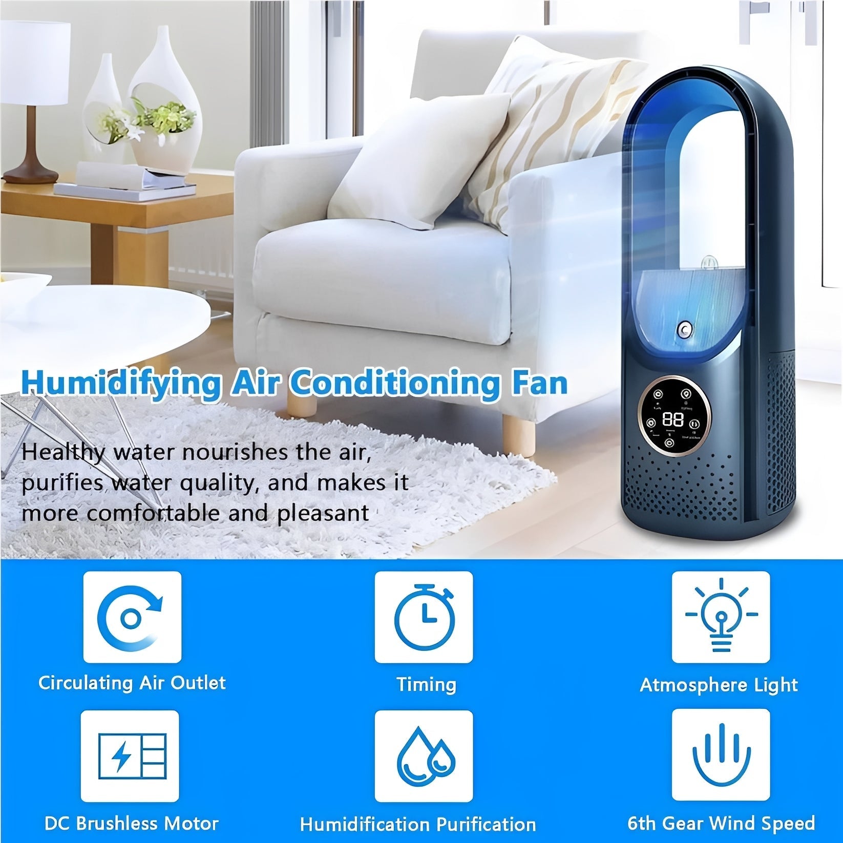 Myst 3-in-1 Bladeless Air Cooler & Humidifier – DC Motor-Home & Garden > Heating, Cooling & Air > Fans > Personal Fans-Laren Fete-Blue-Laren Fete