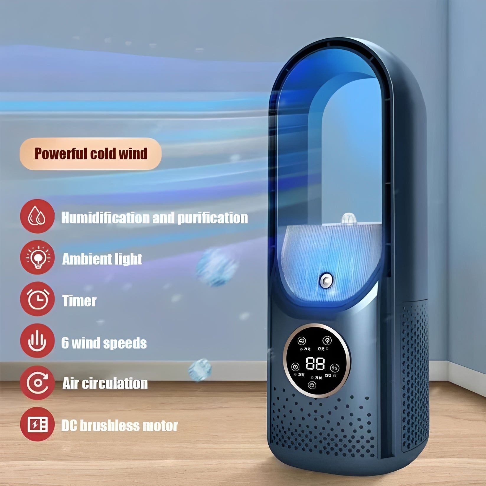 Myst 3-in-1 Bladeless Air Cooler & Humidifier – DC Motor-Home & Garden > Heating, Cooling & Air > Fans > Personal Fans-Laren Fete-Blue-Laren Fete