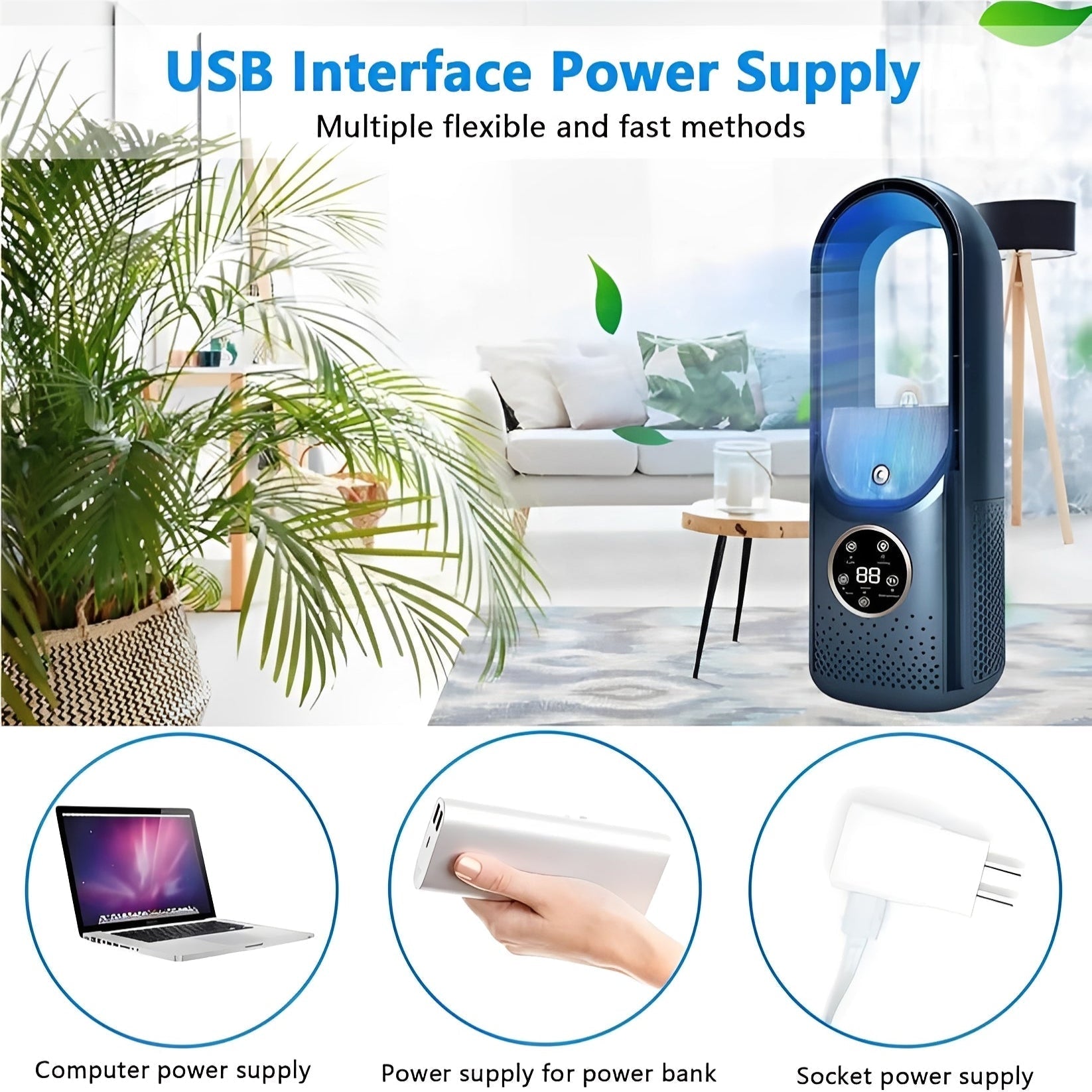Myst 3-in-1 Bladeless Air Cooler & Humidifier – DC Motor-Home & Garden > Heating, Cooling & Air > Fans > Personal Fans-Laren Fete-Blue-Laren Fete