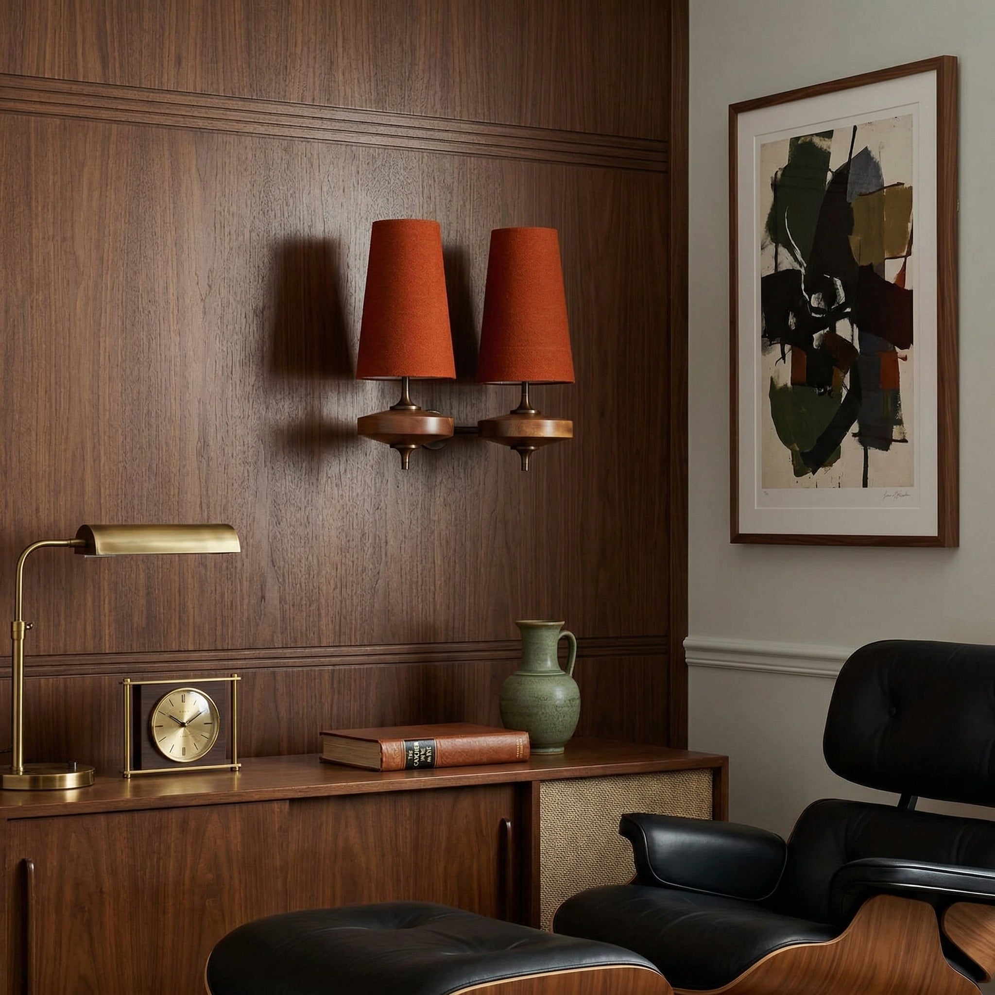 Nikau Walnut Fabric Wall Sconce-Home & Garden > Lighting > Wall Lights & Sconces-Laren Fete-1 head L 15cm x W 22cm x H 39cm / L 5.9″ x W 8.3″ x H 15.4″-Walnut color & White-Laren Fete