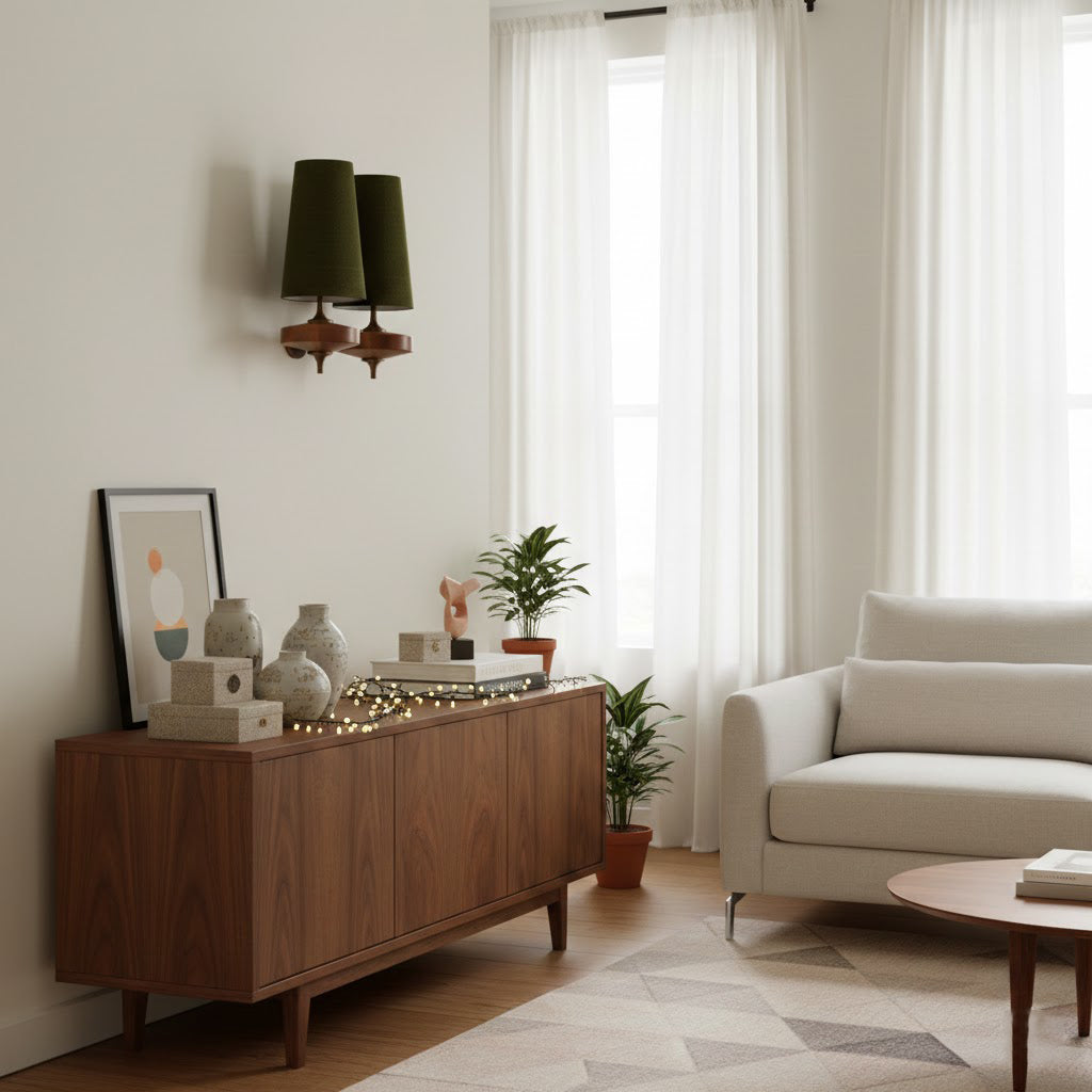Nikau Walnut Fabric Wall Sconce-Home & Garden > Lighting > Wall Lights & Sconces-Laren Fete-1 head L 15cm x W 22cm x H 39cm / L 5.9″ x W 8.3″ x H 15.4″-Walnut color & White-Laren Fete