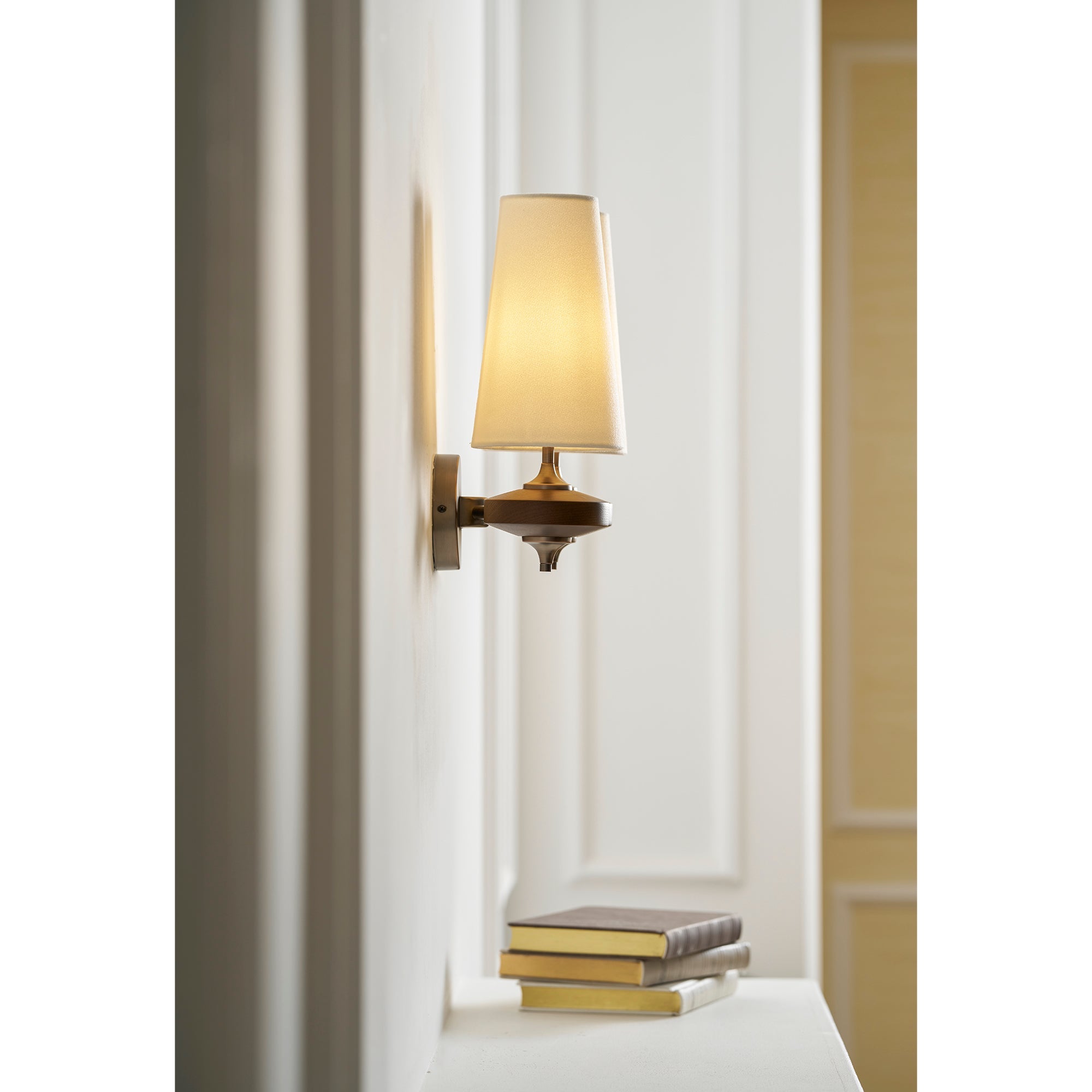 Nikau Walnut Fabric Wall Sconce-Home & Garden > Lighting > Wall Lights & Sconces-Laren Fete-1 head L 15cm x W 22cm x H 39cm / L 5.9″ x W 8.3″ x H 15.4″-Walnut color & White-Laren Fete