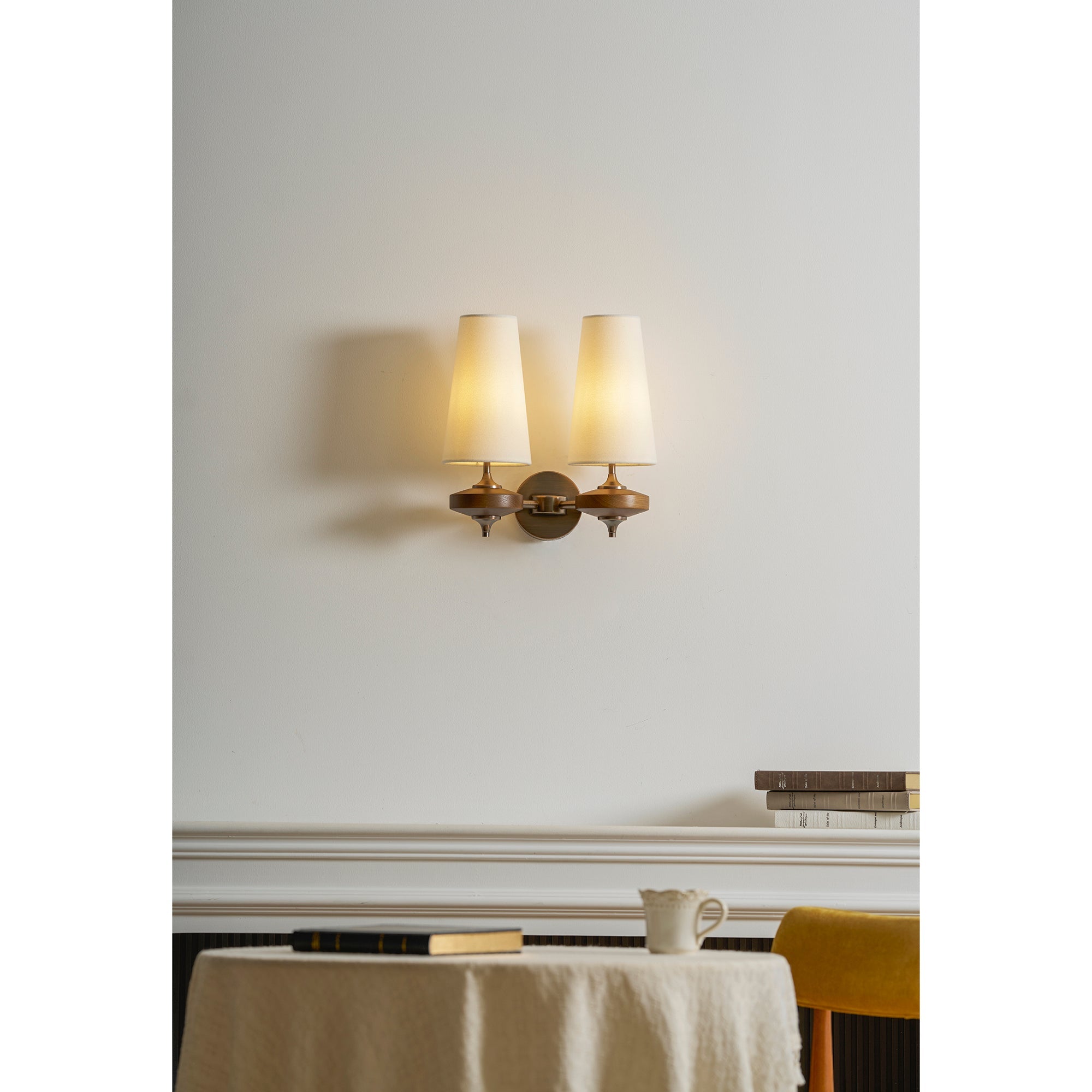 Nikau Walnut Fabric Wall Sconce-Home & Garden > Lighting > Wall Lights & Sconces-Laren Fete-1 head L 15cm x W 22cm x H 39cm / L 5.9″ x W 8.3″ x H 15.4″-Walnut color & White-Laren Fete