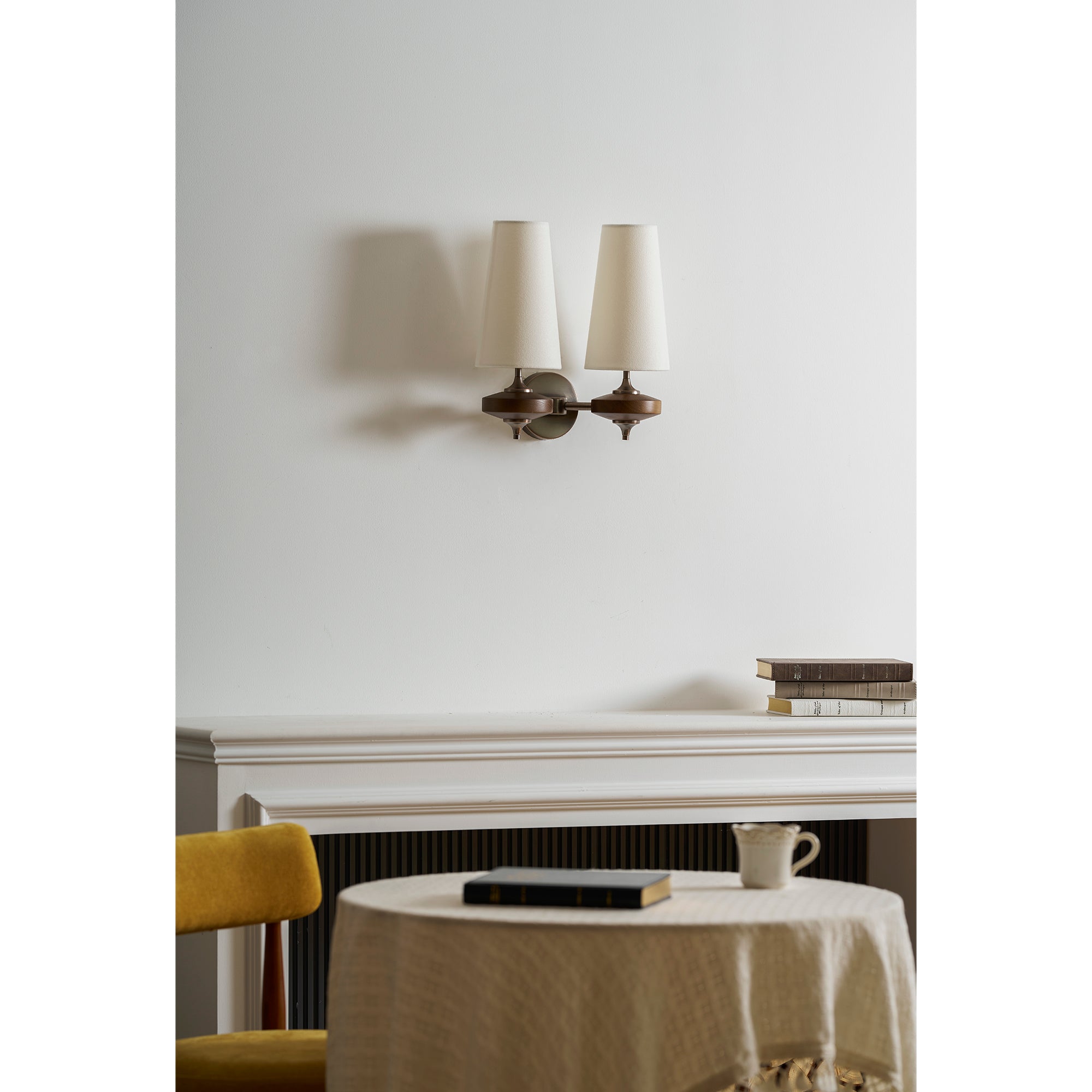 Nikau Walnut Fabric Wall Sconce-Home & Garden > Lighting > Wall Lights & Sconces-Laren Fete-1 head L 15cm x W 22cm x H 39cm / L 5.9″ x W 8.3″ x H 15.4″-Walnut color & White-Laren Fete