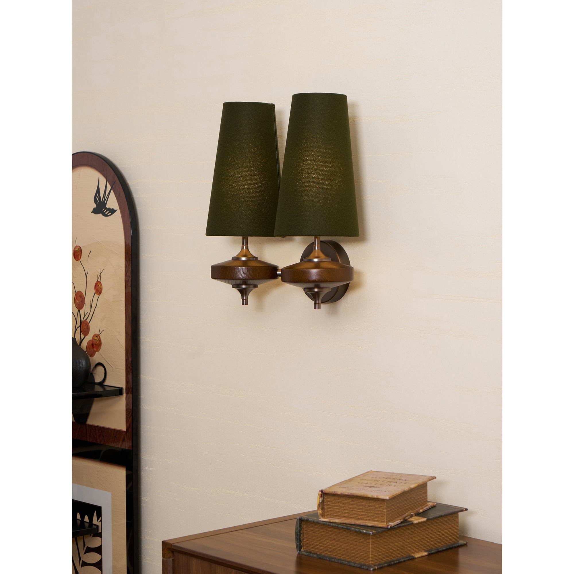 Nikau Walnut Fabric Wall Sconce-Home & Garden > Lighting > Wall Lights & Sconces-Laren Fete-1 head L 15cm x W 22cm x H 39cm / L 5.9″ x W 8.3″ x H 15.4″-Walnut color & White-Laren Fete